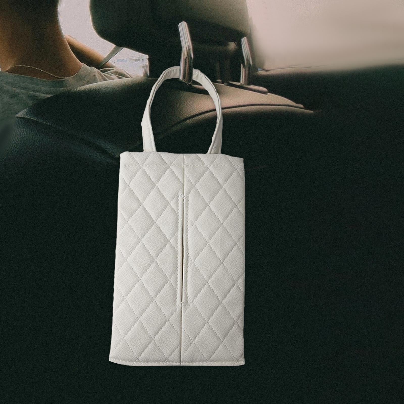 Car Seat Tissue Bag Portable Paper Towel Cover for Outdoor Desk Kitchen white