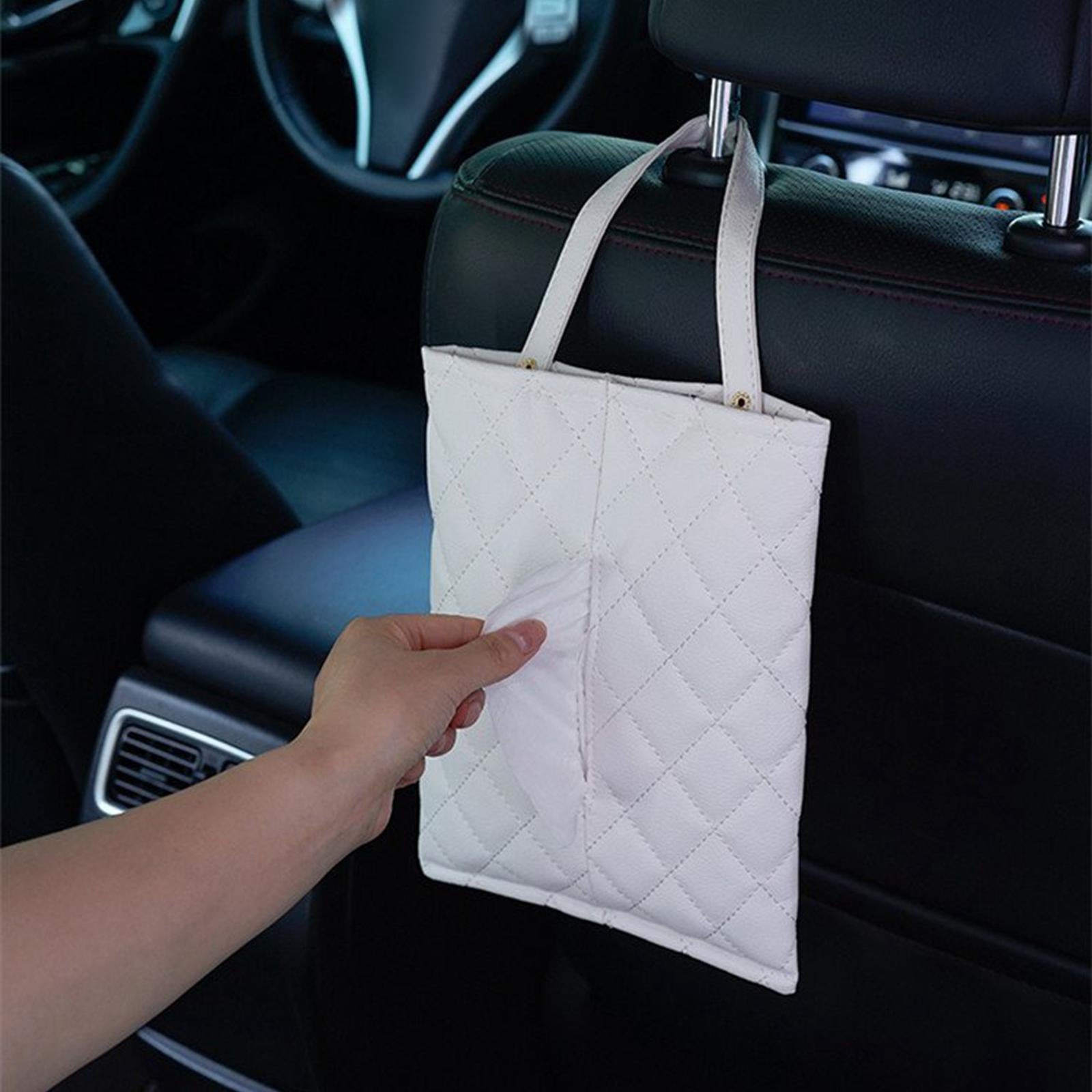 Car Seat Tissue Bag Portable Paper Towel Cover for Outdoor Desk Kitchen white