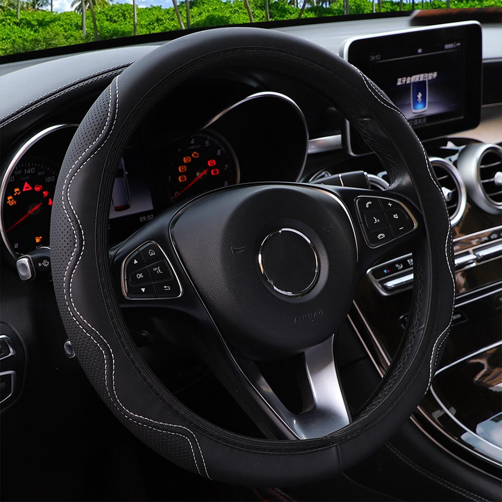 Car Steering Wheel Cover Comfortable to Grip Stylish for Women Men Universal Black Red