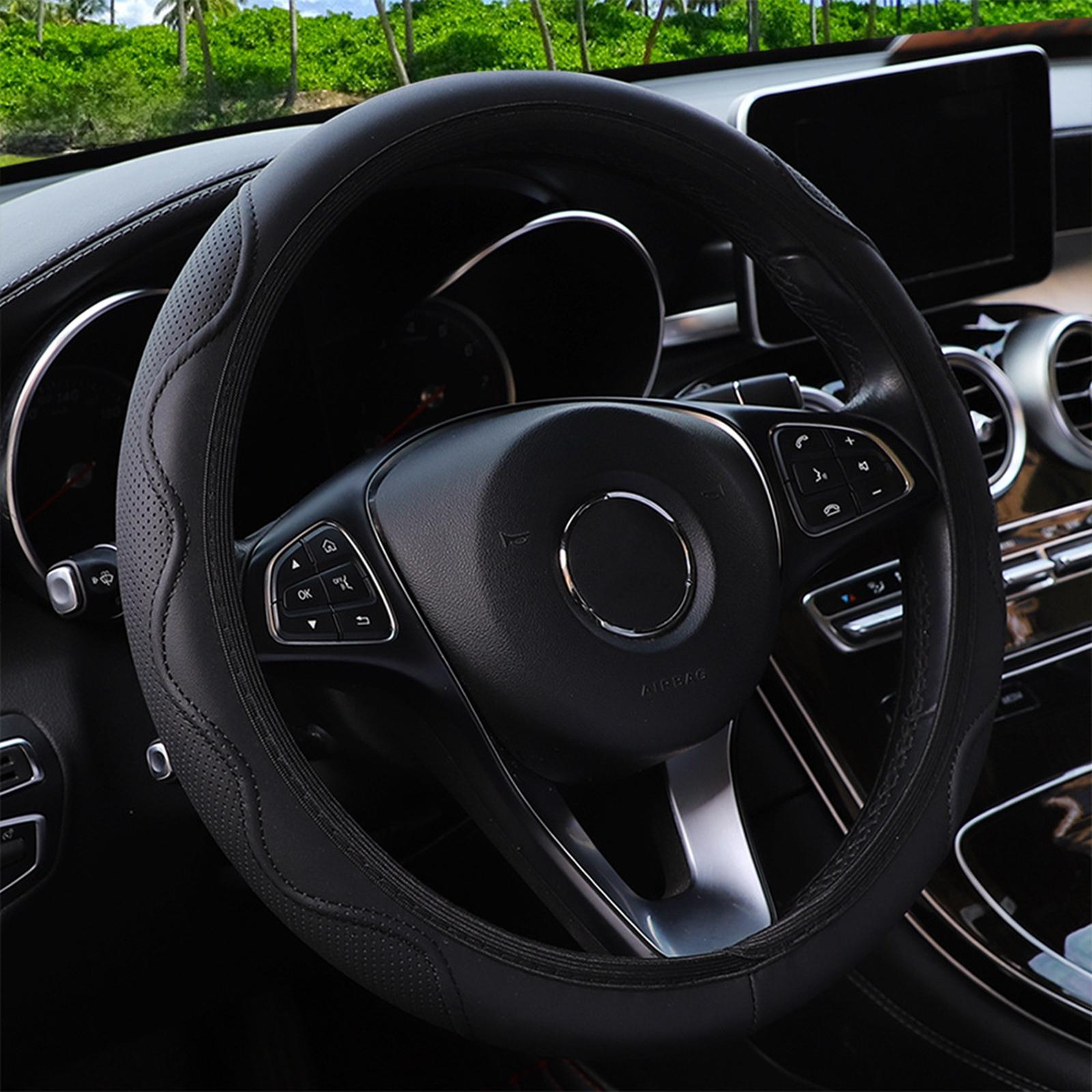 Car Steering Wheel Cover Comfortable to Grip Stylish for Women Men Universal Black Blue