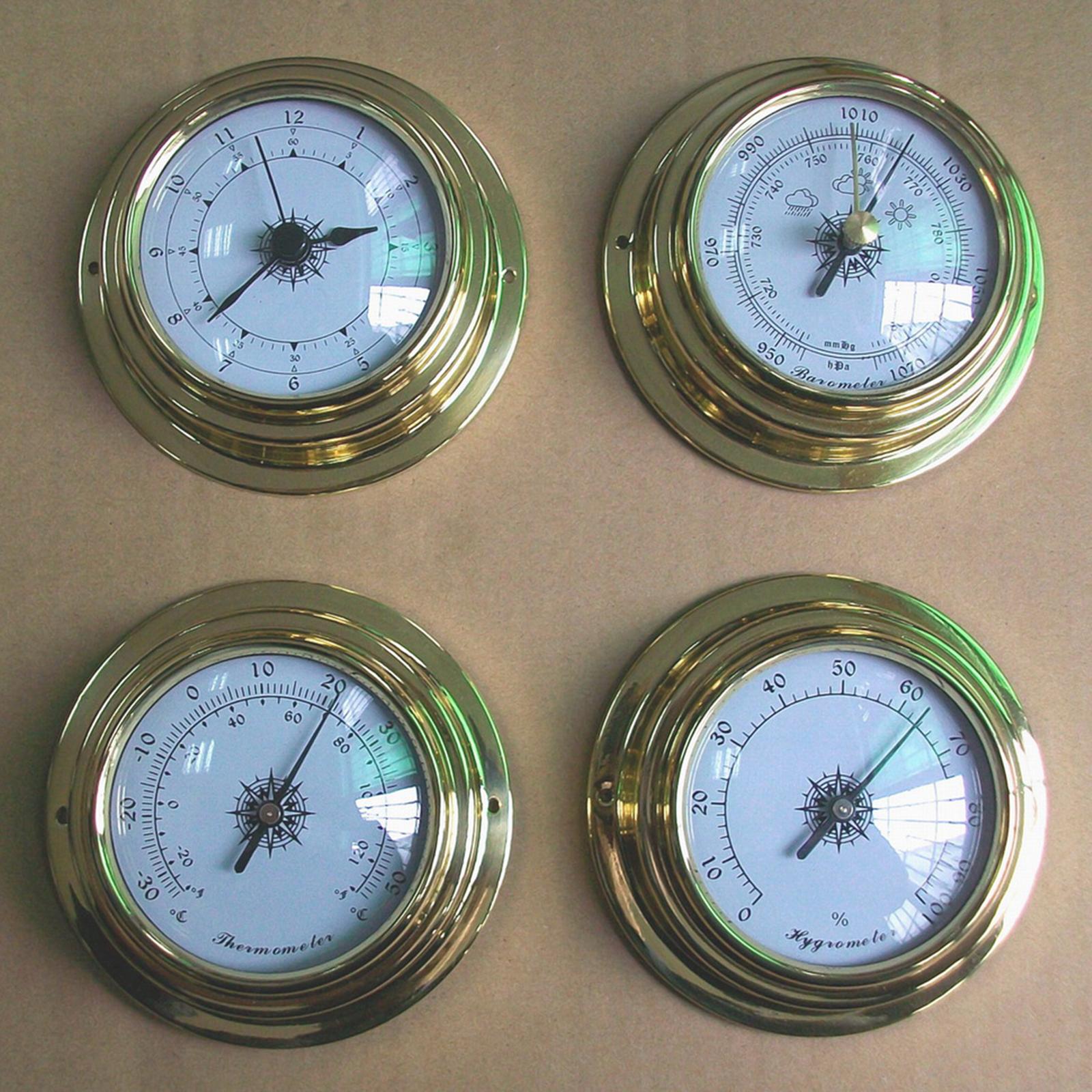 4Pcs Barometers Clock Meter Thermometer Hygrometer Kit for Barn Yachting