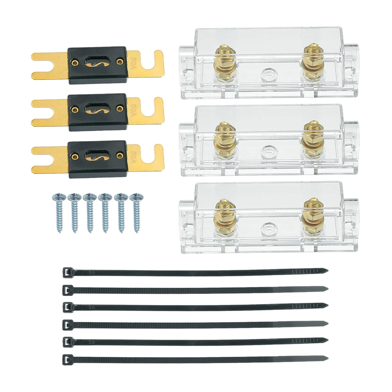 3Pcs Anl Fuse with Fuses Holders Boat Automotive Replacement Anl Fuse Holder 50A