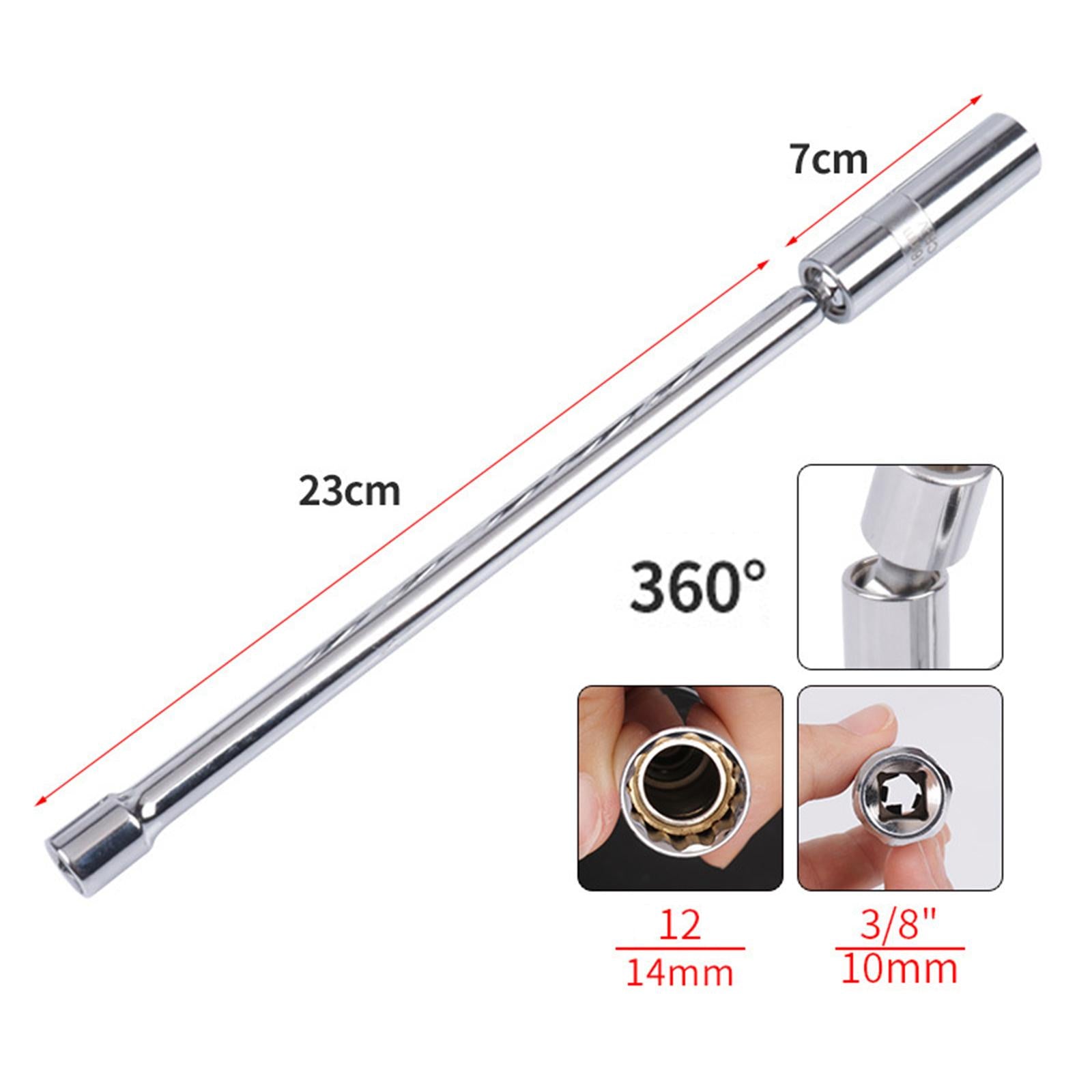 Magnetic Spark Plug Socket 3/8inch Drive 12 Points Wrench Car Repair Swivel 300mm 14mm