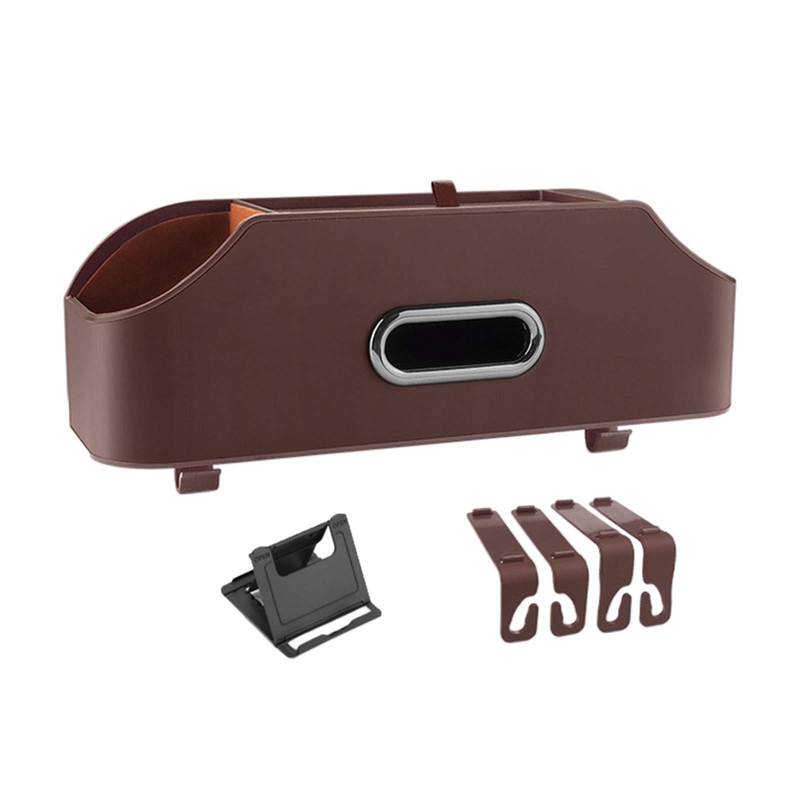 Car Seat Back Organizer Tissue Holder PU Leather Travel Backseat Storage Box Brown