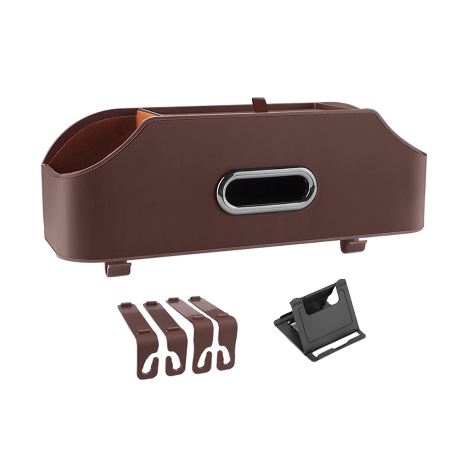 Car Seat Back Organizer Tissue Holder PU Leather Travel Backseat Storage Box Brown