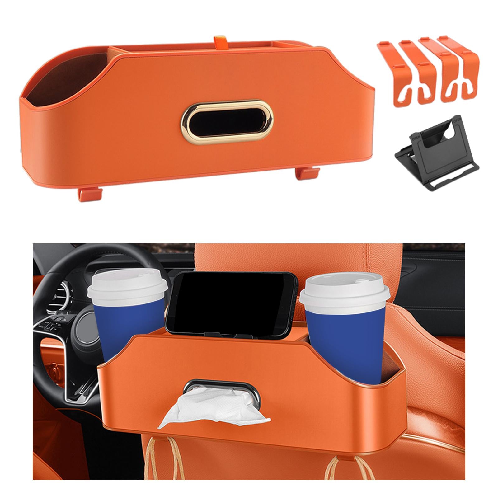 Car Seat Back Organizer Tissue Holder PU Leather Travel Backseat Storage Box Red Brown