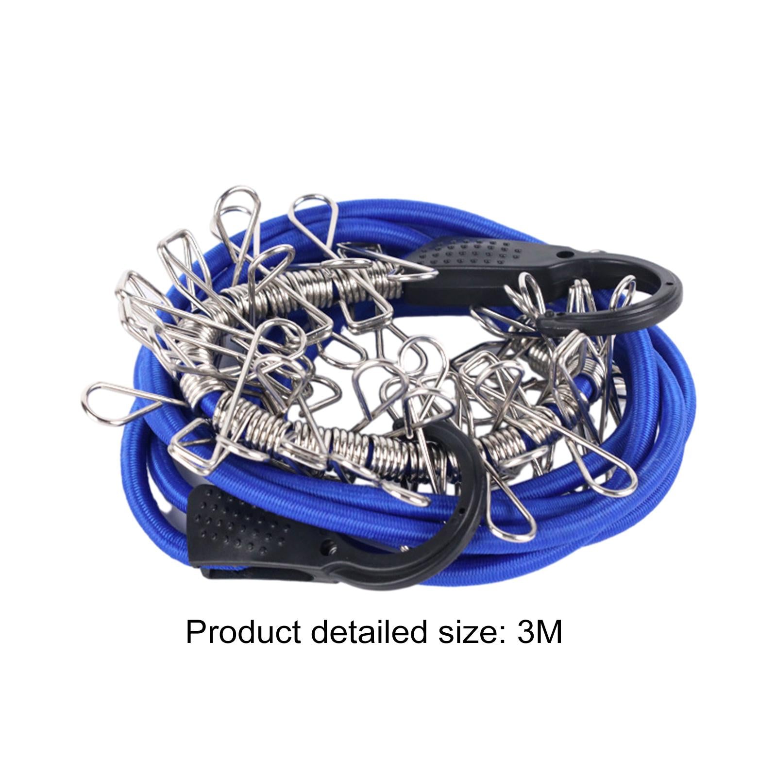Clothesline Rope Cart Tie Down Bungie Rope for Travel Luggage Car Trunk blue 3M