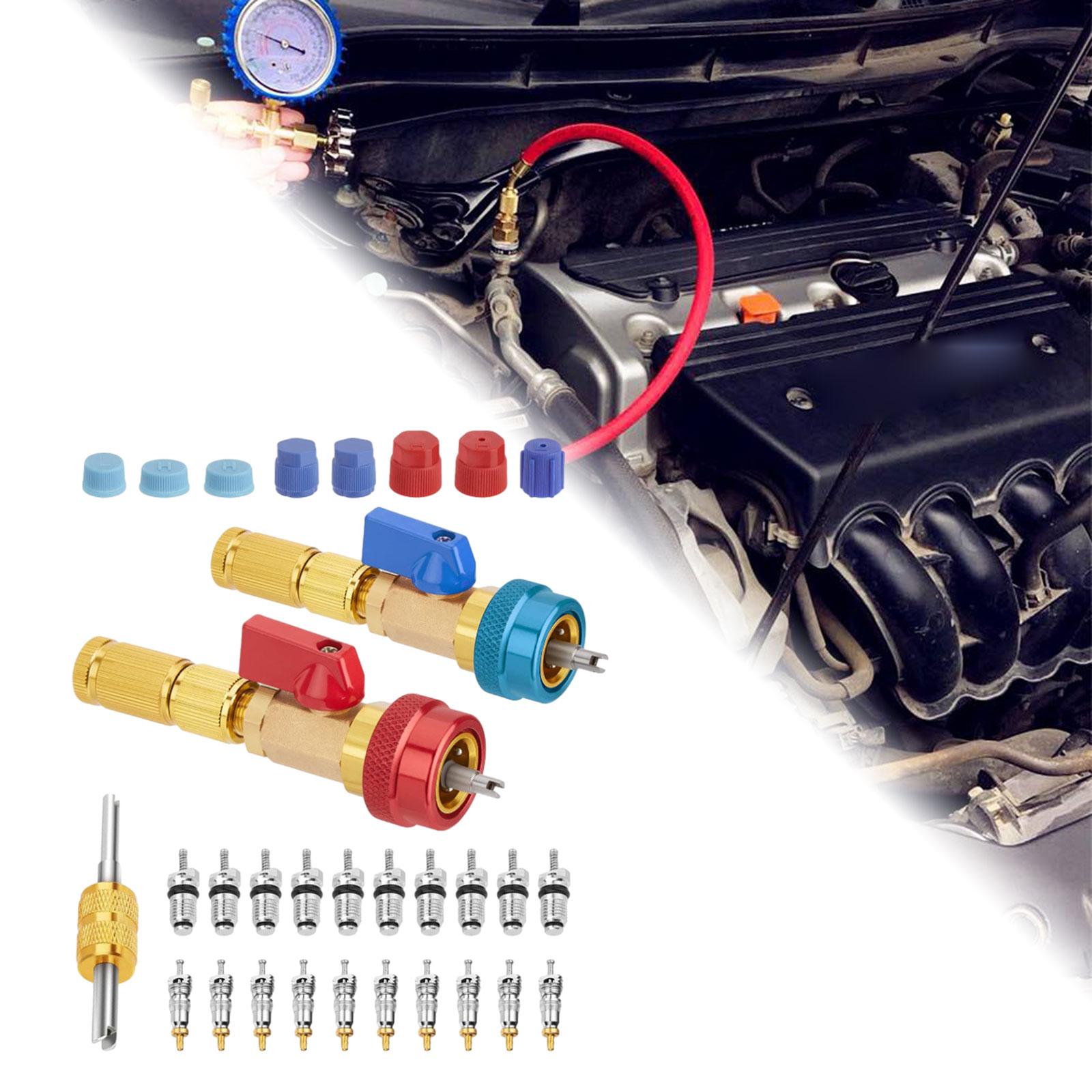 High Low Pressure Valve Core Remover Tools Set with Car Air Conditioner Caps