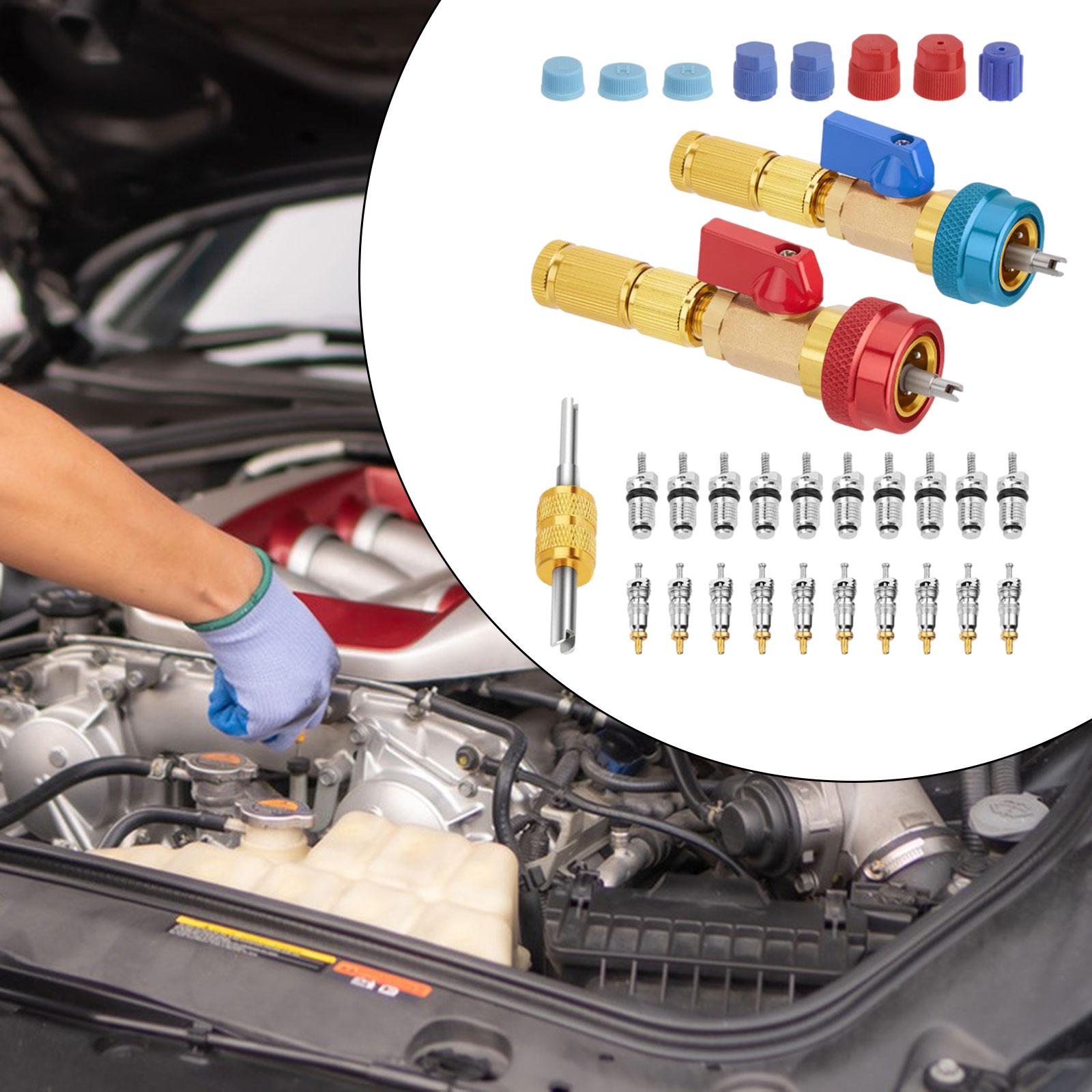 High Low Pressure Valve Core Remover Tools Set with Car Air Conditioner Caps