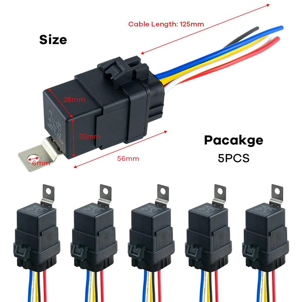 5Pcs Waterproof Relay with Harness Repair Parts Easy to Use Automotive Relay 24VDC 4 pin