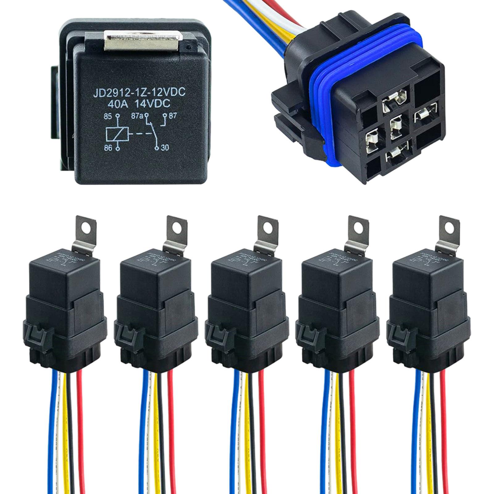 5Pcs Waterproof Relay with Harness Repair Parts Easy to Use Automotive Relay 12VDC 5 pin
