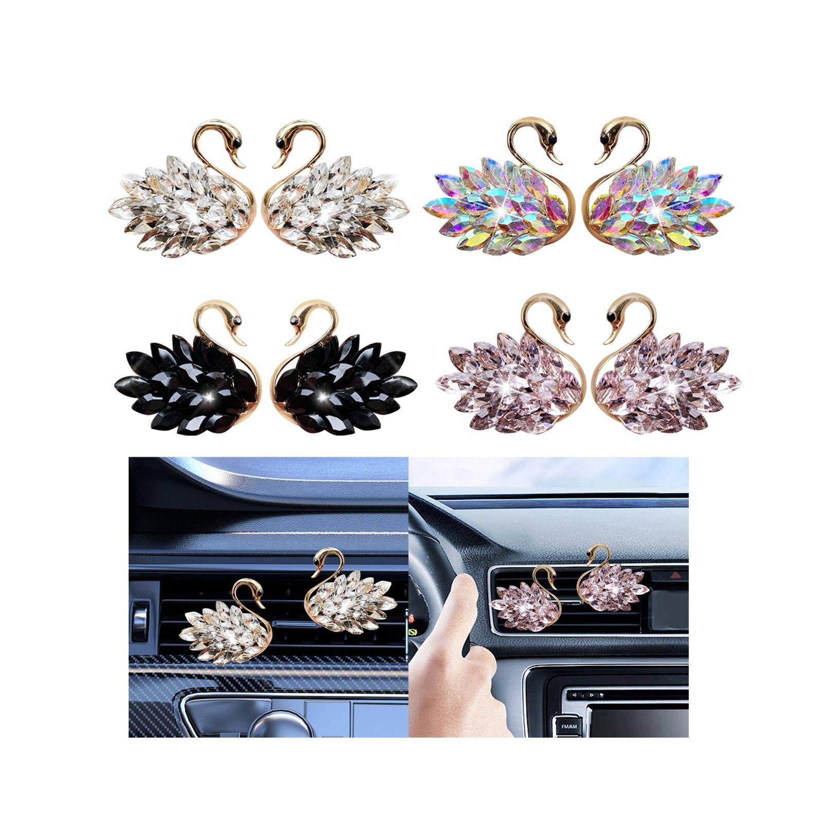 2x Car Air Outlet Fresheners Diffuser Clip Modern with Sparkling Rhinestones White