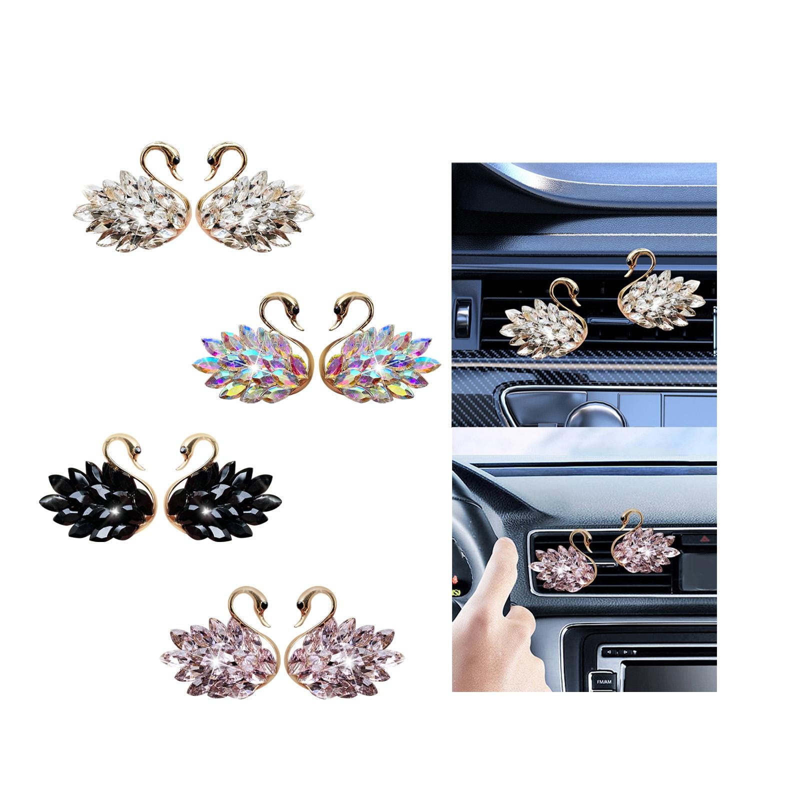 2x Car Air Outlet Fresheners Diffuser Clip Modern with Sparkling Rhinestones White