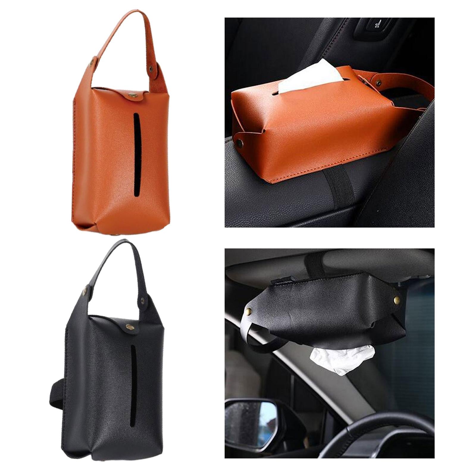 Car Tissue Holder PU Leather Napkin Box Sturdy Fashionable with Elastic Band Black