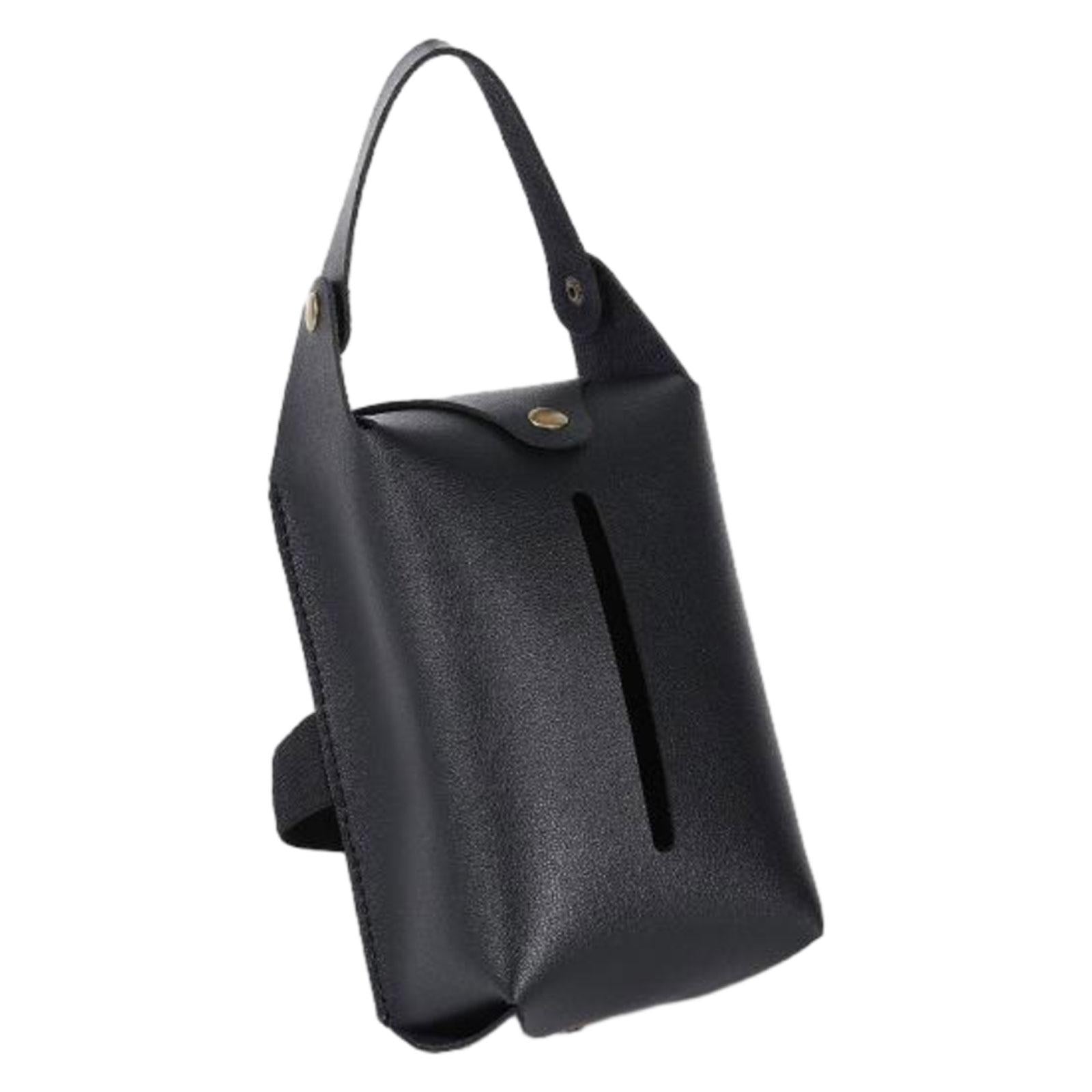 Car Tissue Holder PU Leather Napkin Box Sturdy Fashionable with Elastic Band Black