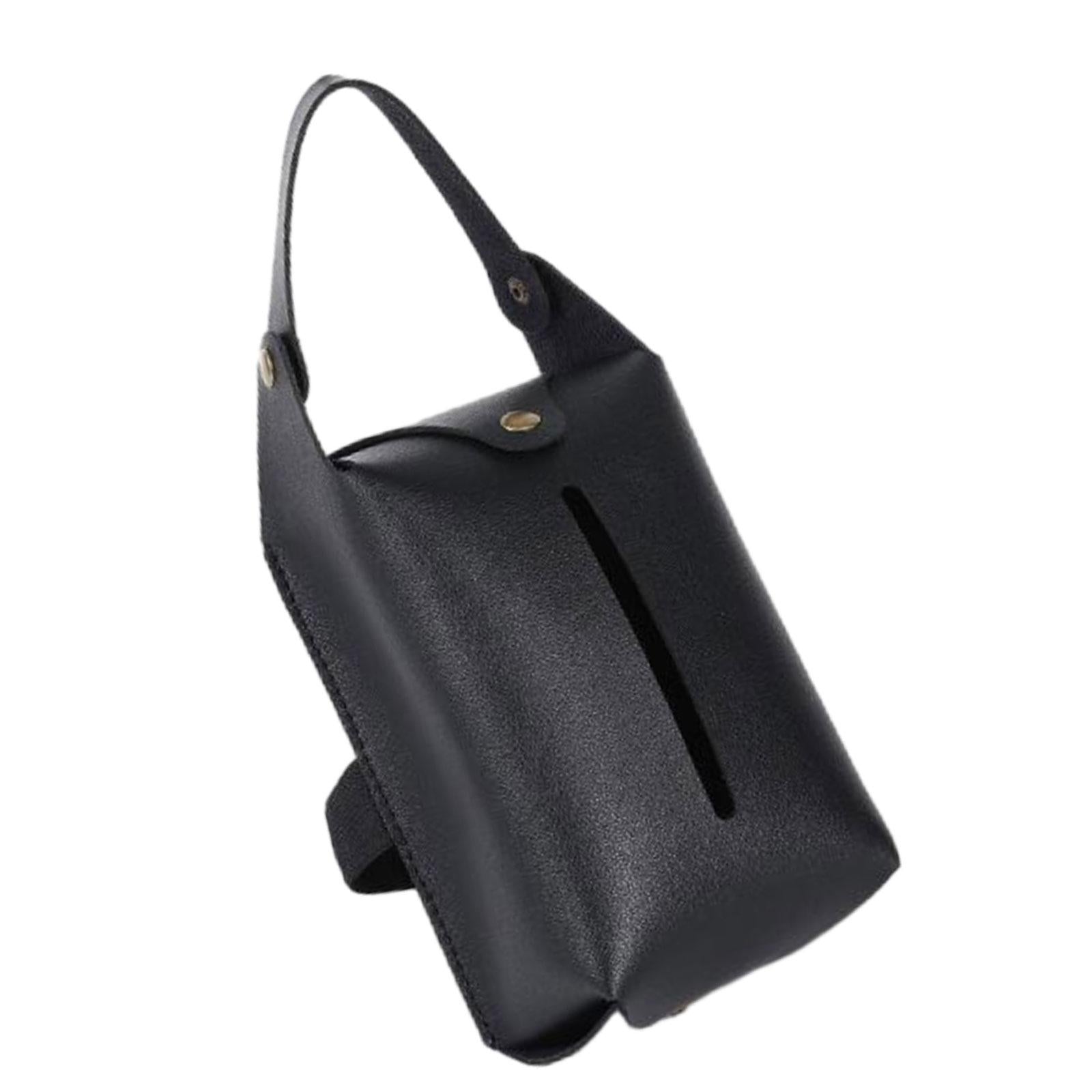 Car Tissue Holder PU Leather Napkin Box Sturdy Fashionable with Elastic Band Black