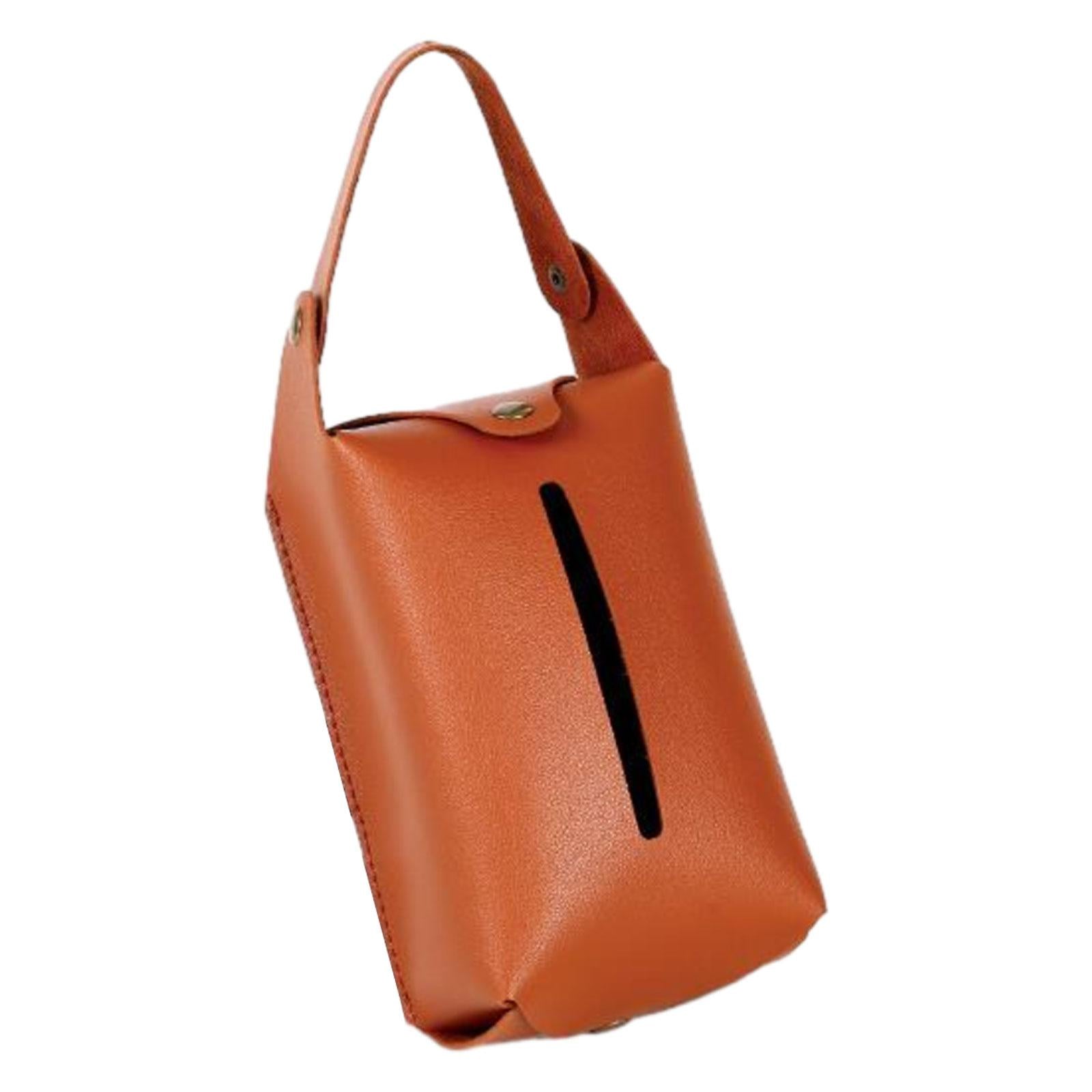 Car Tissue Holder PU Leather Napkin Box Sturdy Fashionable with Elastic Band Light Brown