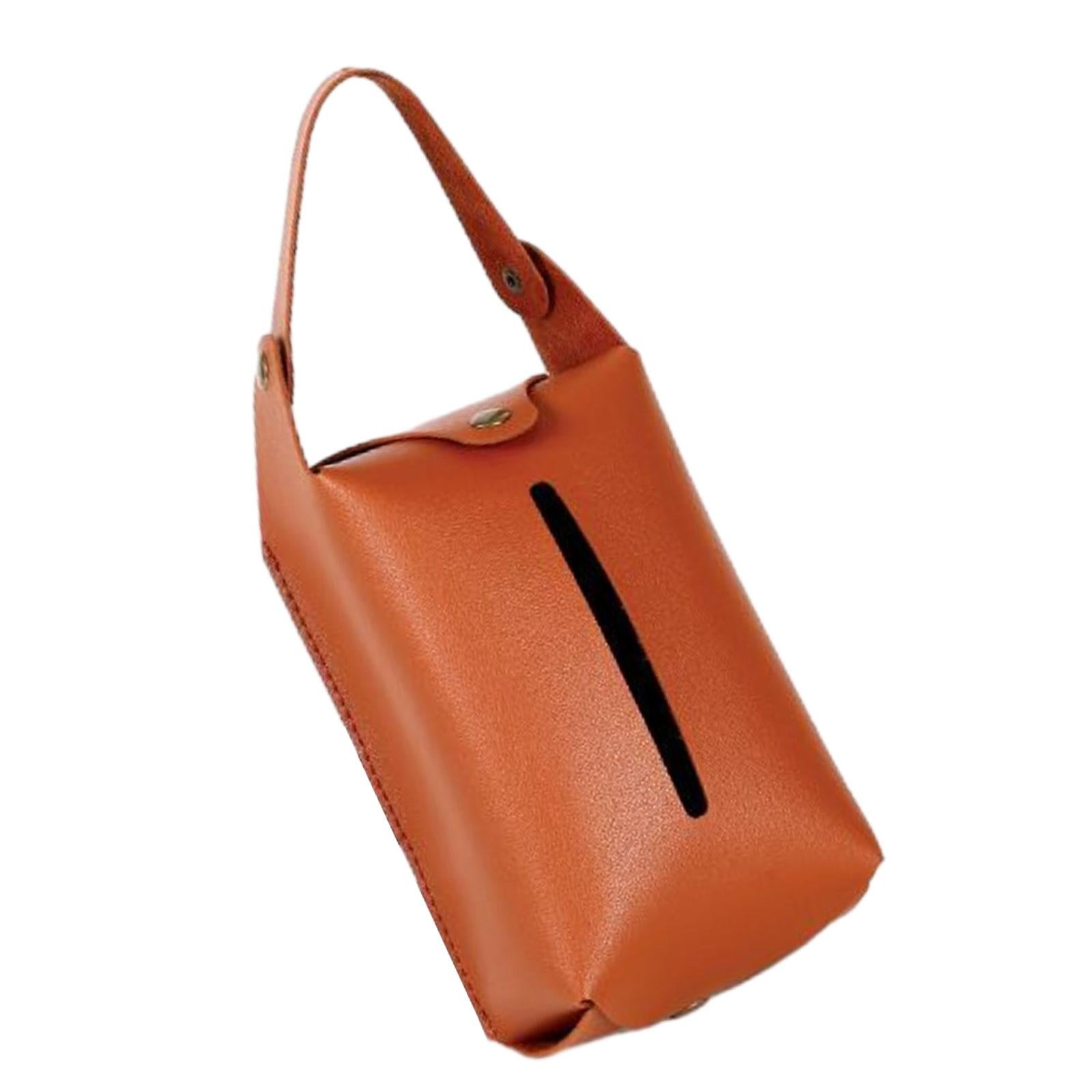 Car Tissue Holder PU Leather Napkin Box Sturdy Fashionable with Elastic Band Light Brown