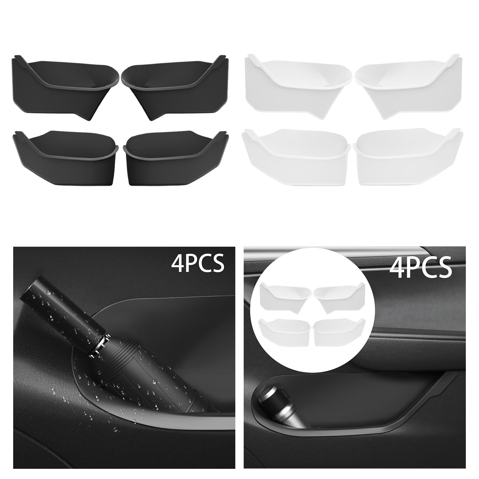 Set of 4 Door Side Tray Organizer Accessory for Tesla Model Y 2020-2023 Black
