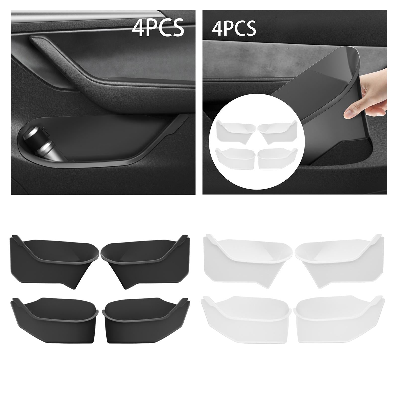 Set of 4 Door Side Tray Organizer Accessory for Tesla Model Y 2020-2023 Black