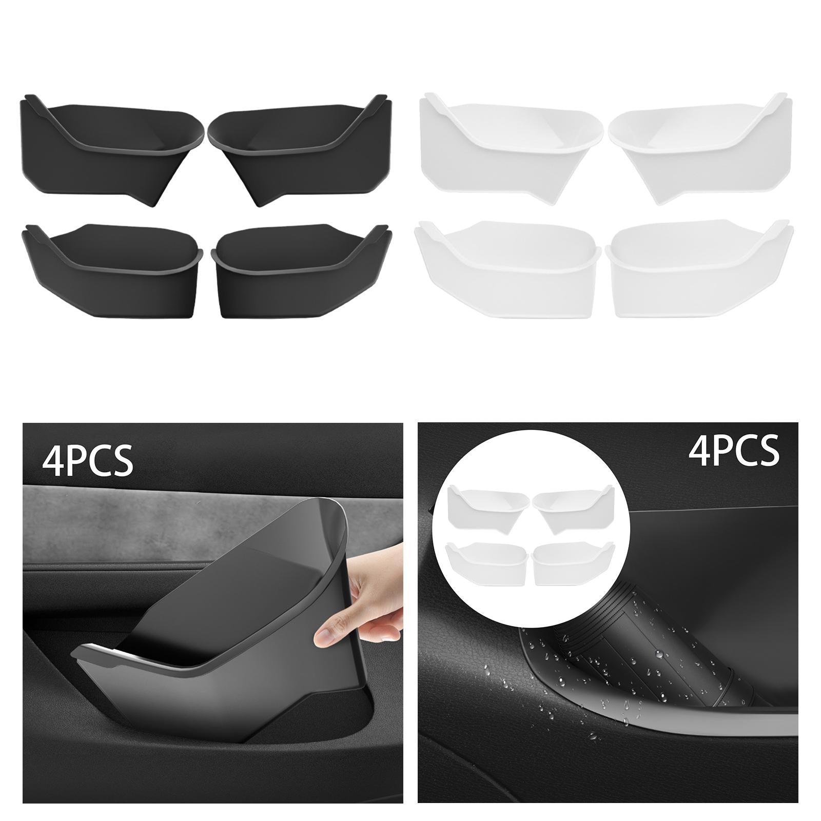 Set of 4 Door Side Tray Organizer Accessory for Tesla Model Y 2020-2023 Black