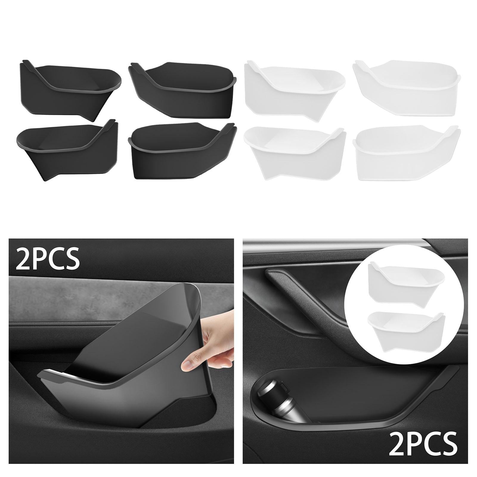 2 Pieces Door Side Storage Tray Box for Tesla Model Y 2020-2023 Durable Black Front