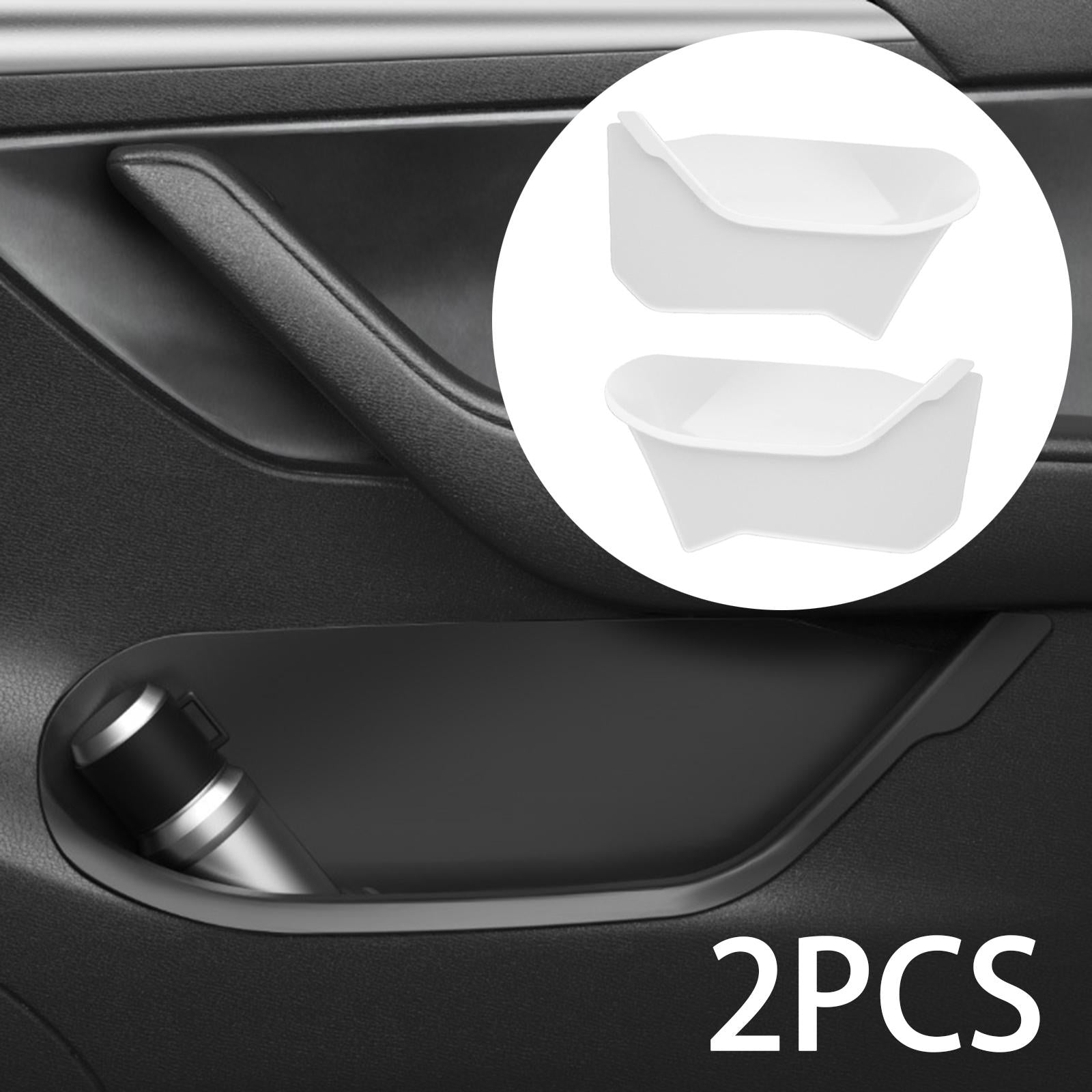 2 Pieces Door Side Storage Tray Box for Tesla Model Y 2020-2023 Durable White Front