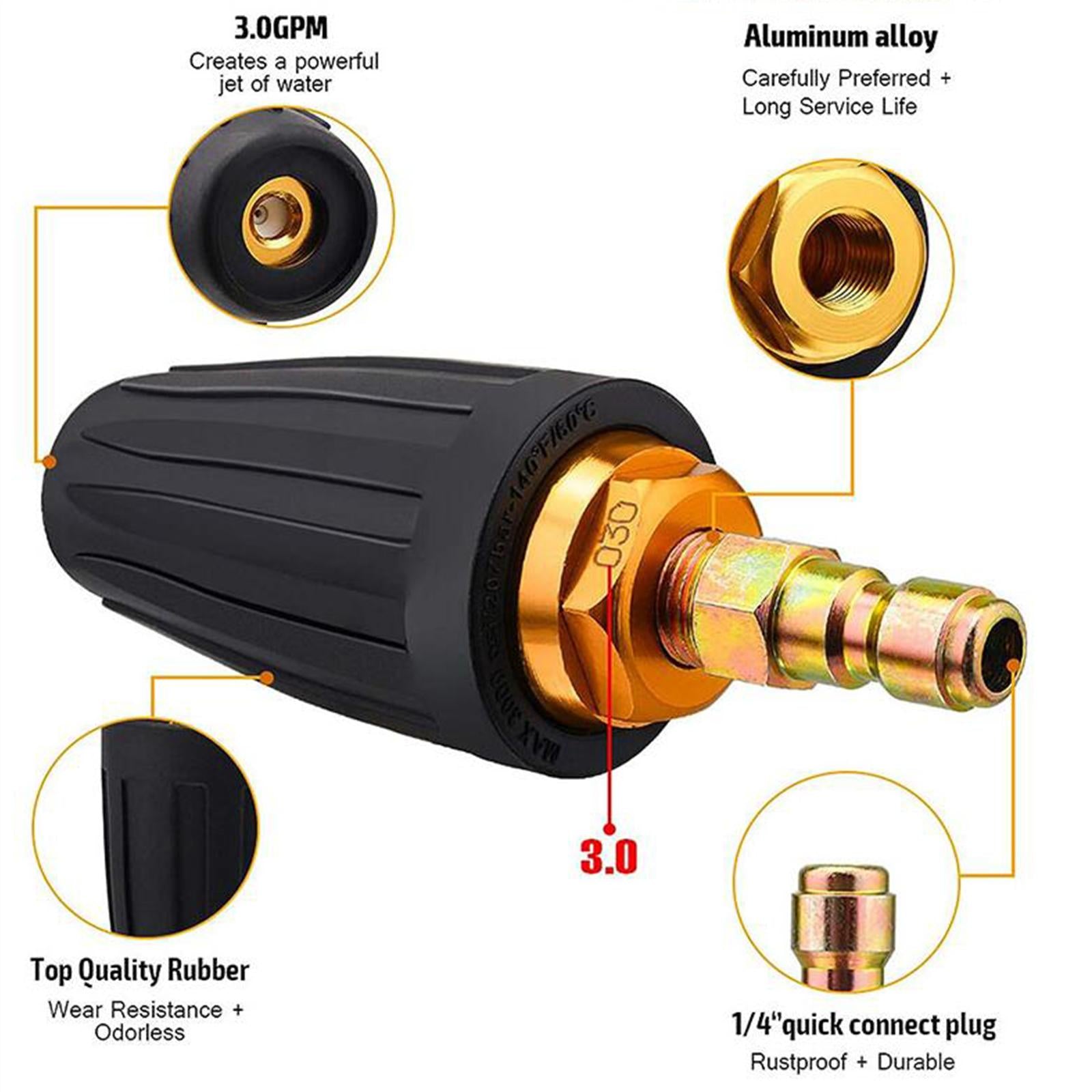 3000 PSI Pressure Rotating Spray Nozzle Pressure Washer Cleaner Accessories