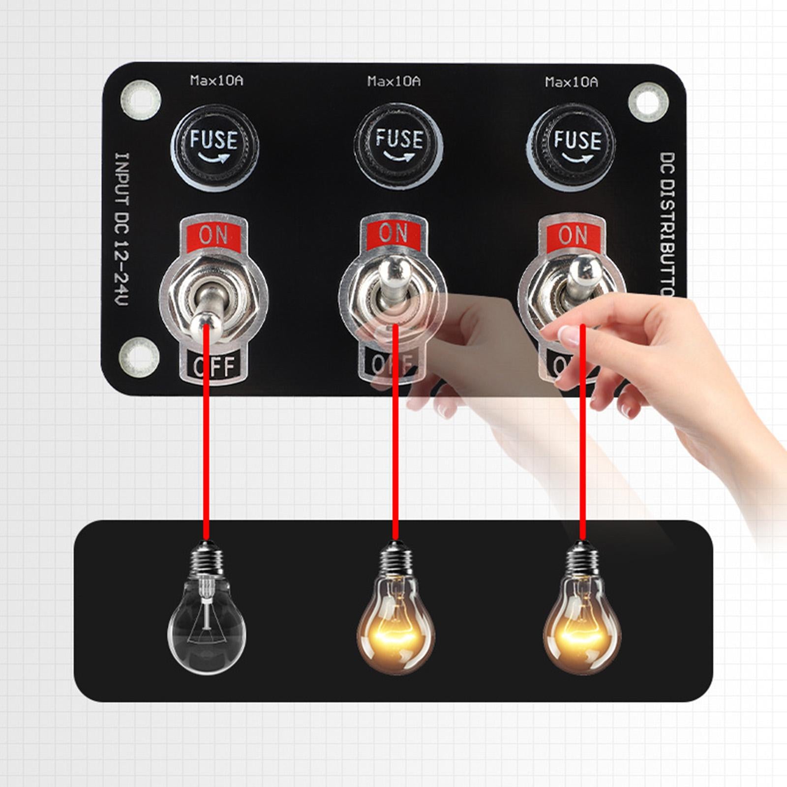 3 Gang Metal 10A Fuse Rocker Switch for Trucks Rvs Vehicle Repair Parts