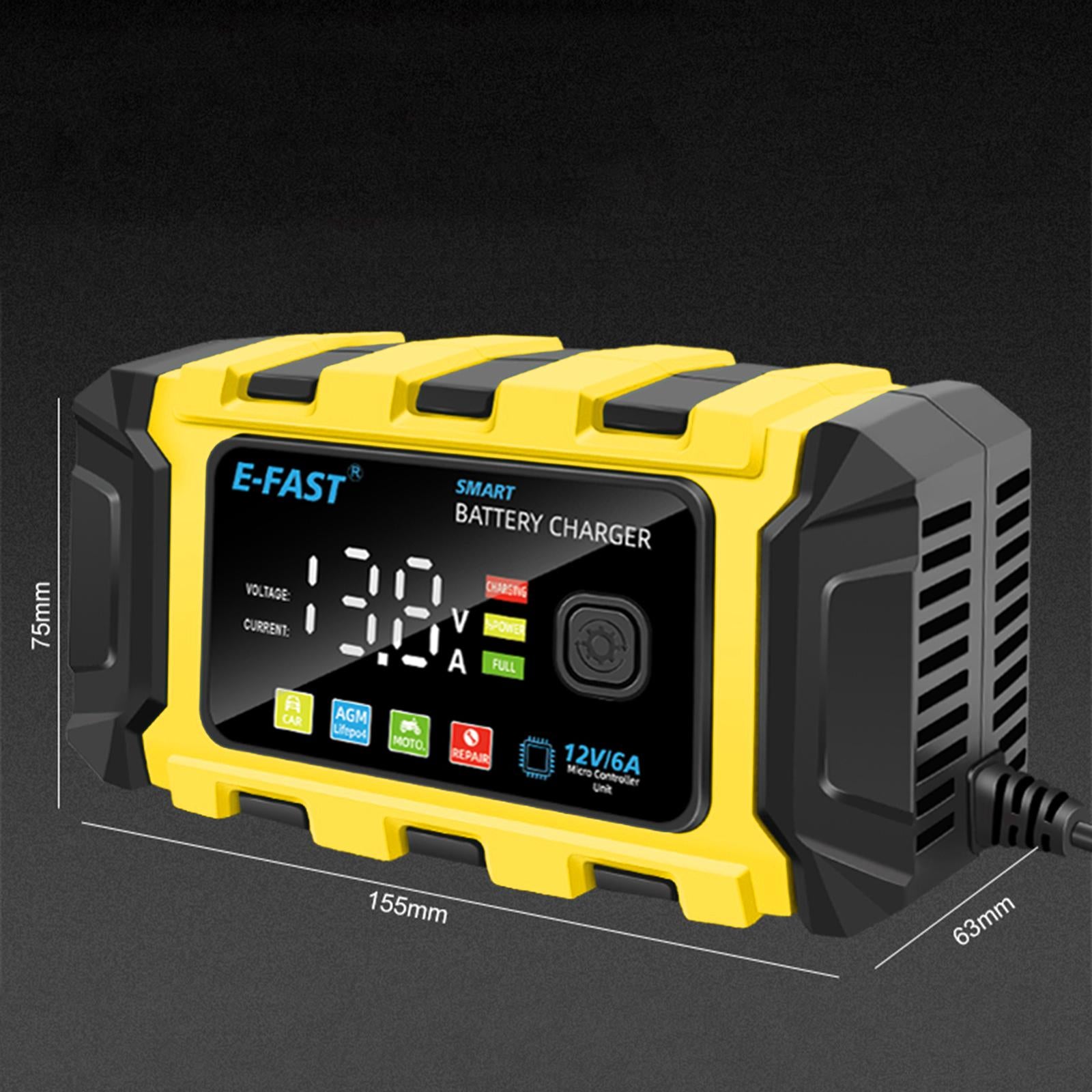 Car Battery Charger Lead Acid Batteries Automatic Motorcycle Battery Charger Yellow