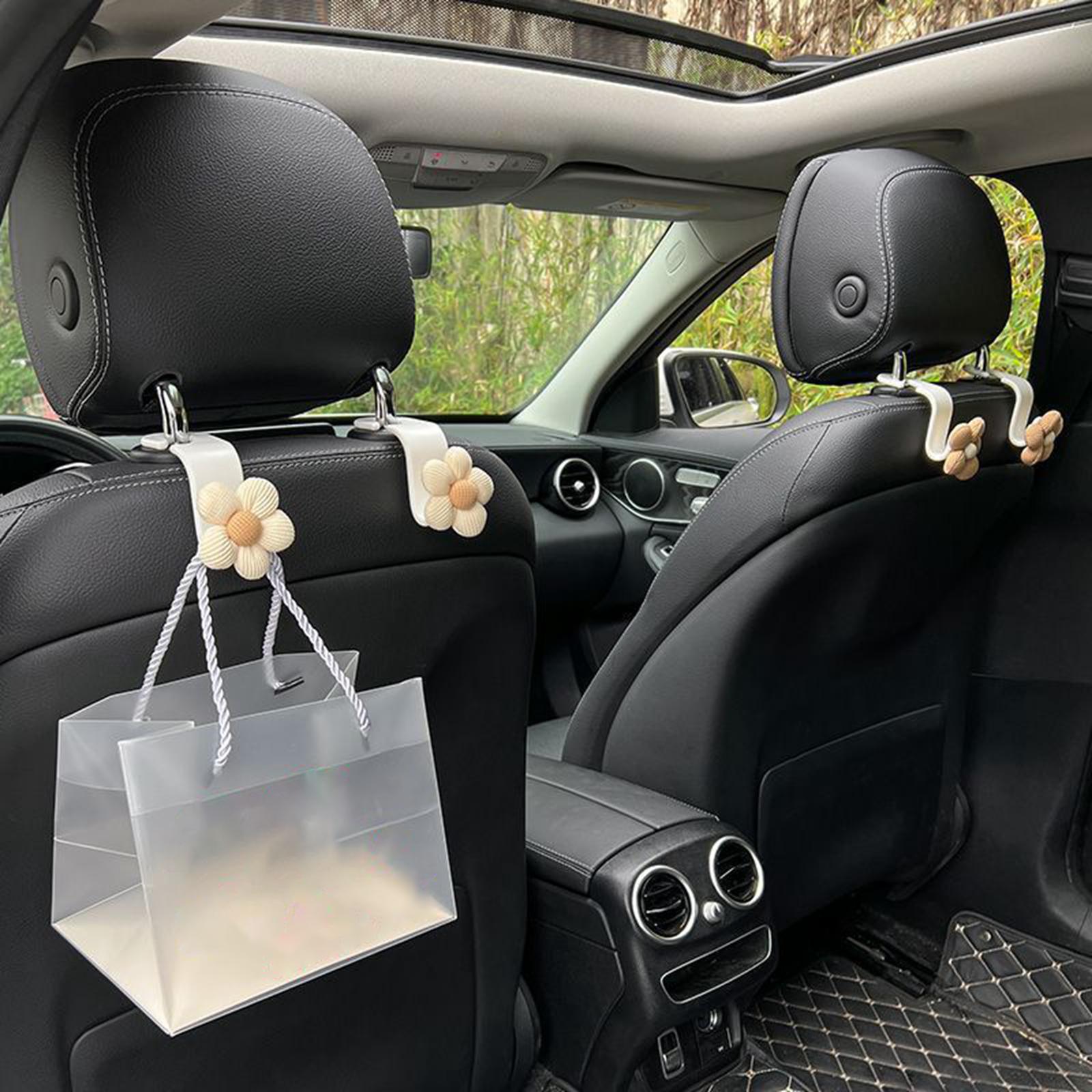 2xFlower Car Seat Headrest Hook Durable Hanger for Grocery Coat Umbrellas 2pcs White