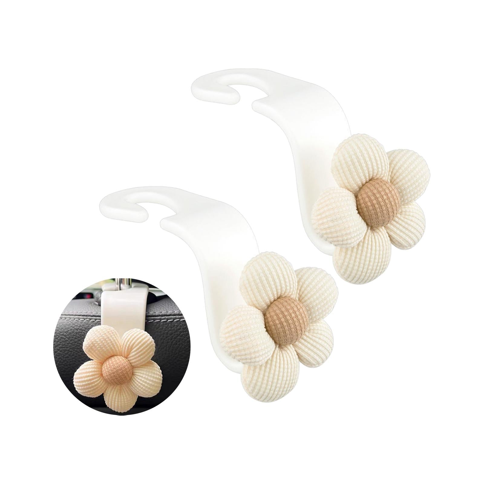 Flower Car Seat Headrest Hook Durable Hanger for Grocery Coat Umbrellas 2pcs White