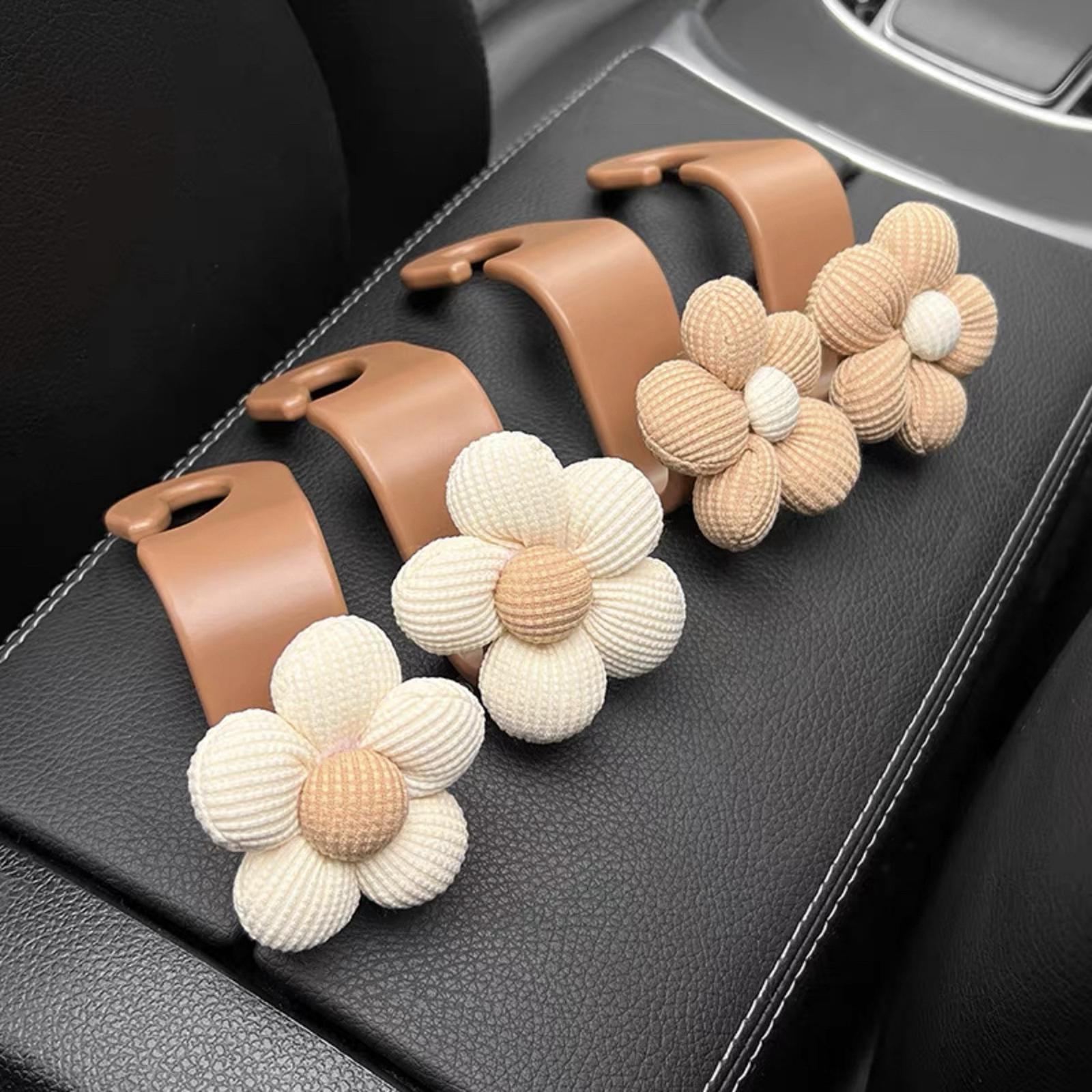 4xFlower Car Seat Headrest Hook Durable Hanger for Grocery Coat Umbrellas 2pcs Brown