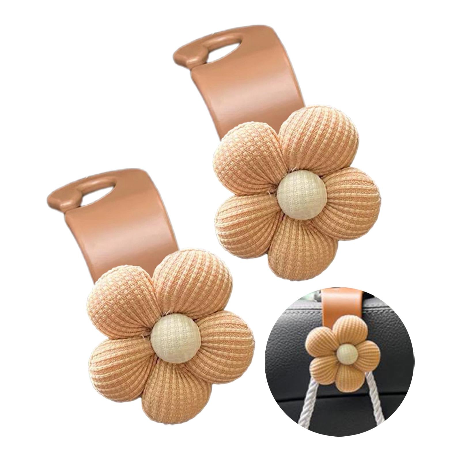 Flower Car Seat Headrest Hook Durable Hanger for Grocery Coat Umbrellas 2pcs Brown