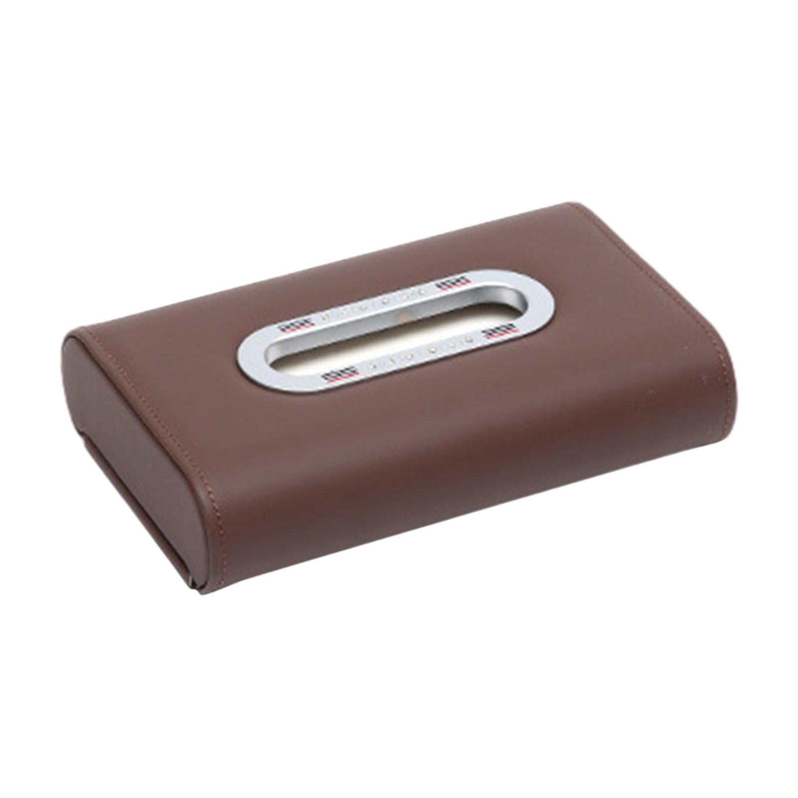 Car Tissue Box Vehicle Tissue Box Tissues Box Cover PU Leather Tissue Holder dark brown