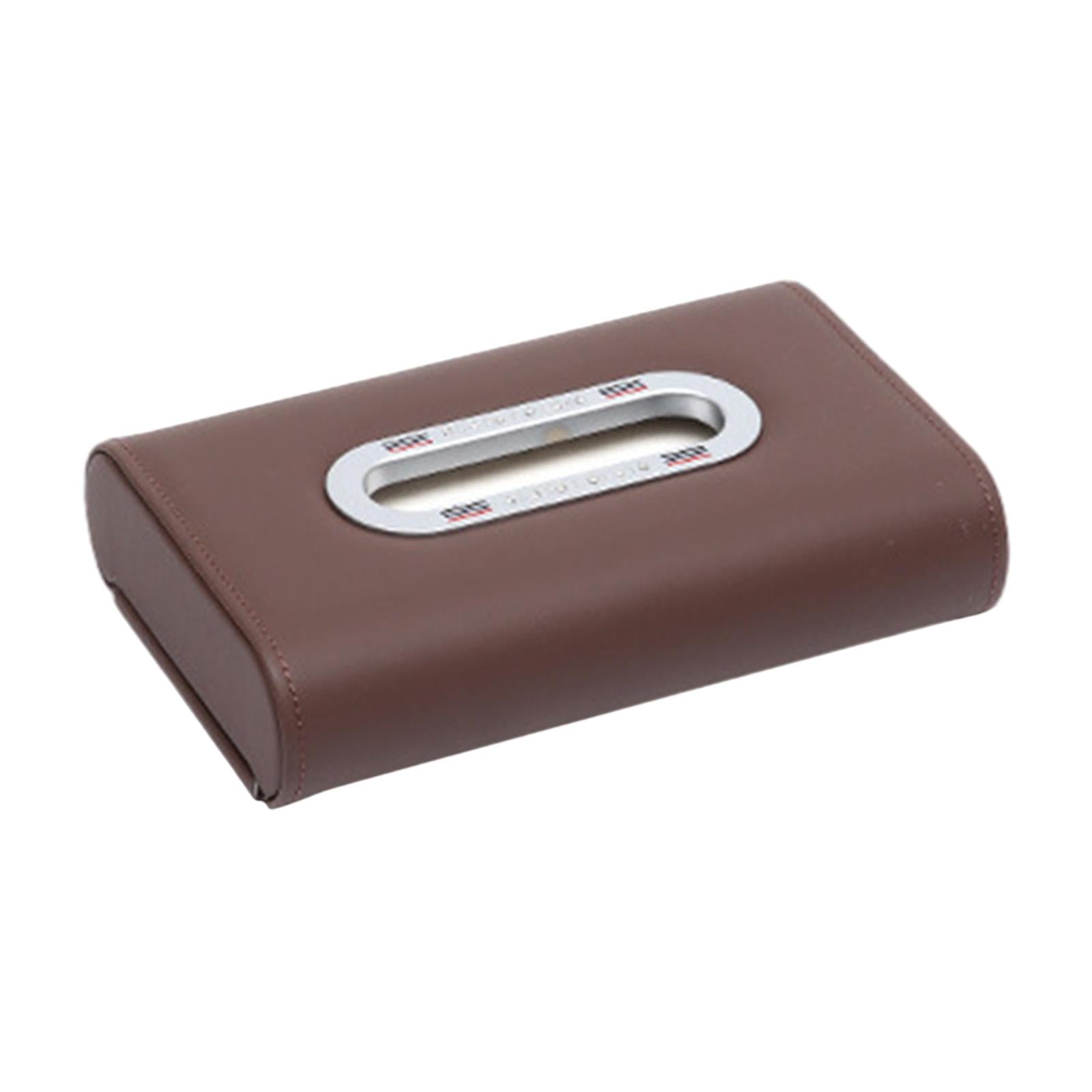 Car Tissue Box Vehicle Tissue Box Tissues Box Cover PU Leather Tissue Holder dark brown