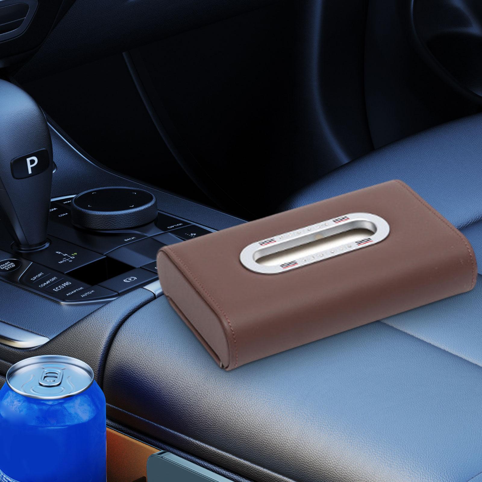 Car Tissue Box Vehicle Tissue Box Tissues Box Cover PU Leather Tissue Holder dark brown