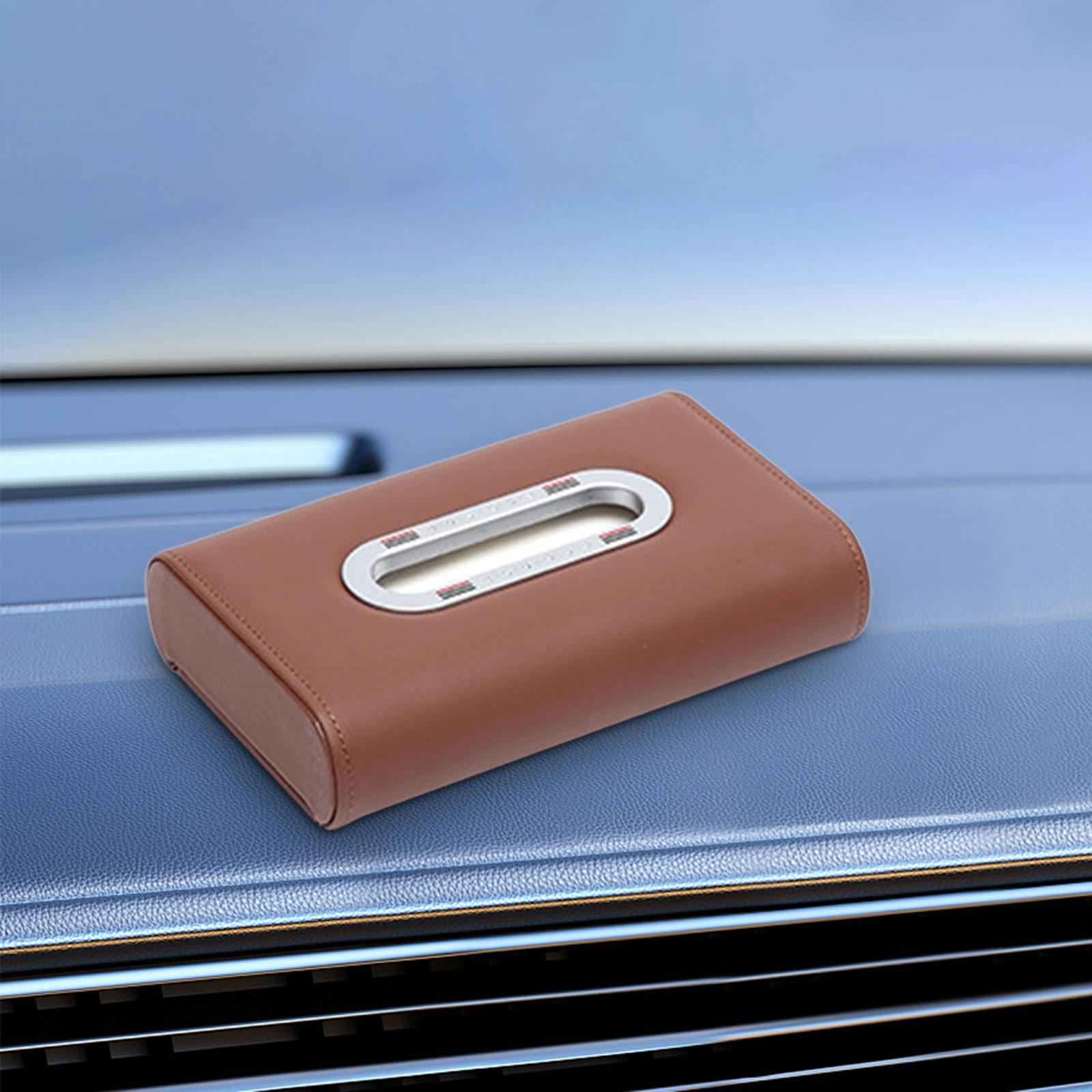 Car Tissue Box Vehicle Tissue Box Tissues Box Cover PU Leather Tissue Holder saddle brown