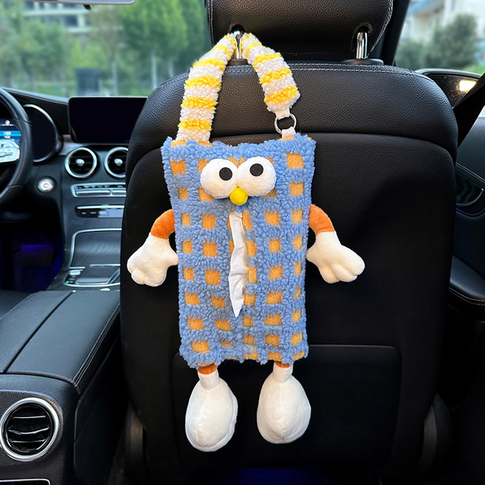 Plush Cartoon Car Tissue Holder Creative Automotive Accessories Paper Holder Blue