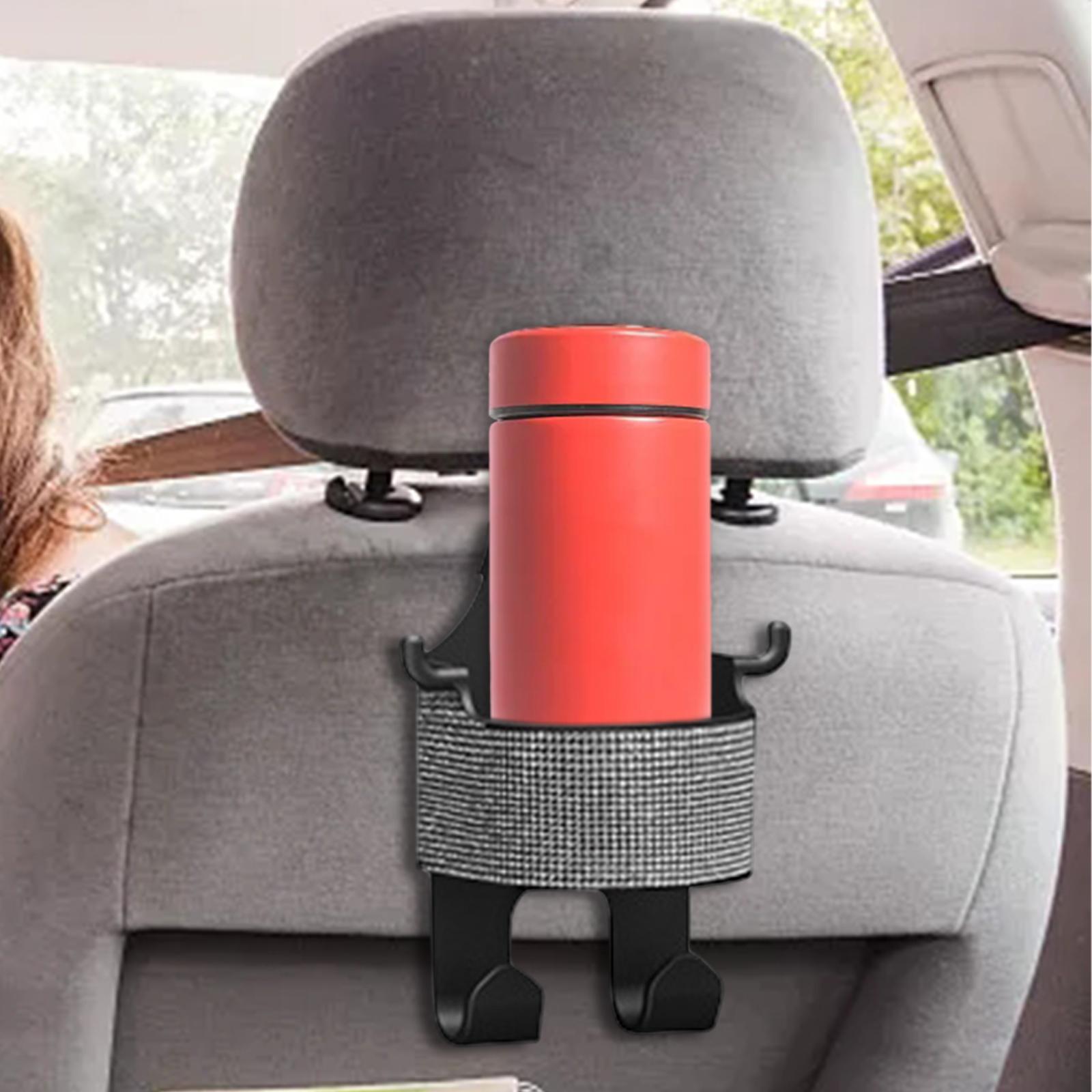 Car Seat Back Hook Cup Holder Seat Back Organizer Box for Bottle Snacks White Rhinestones
