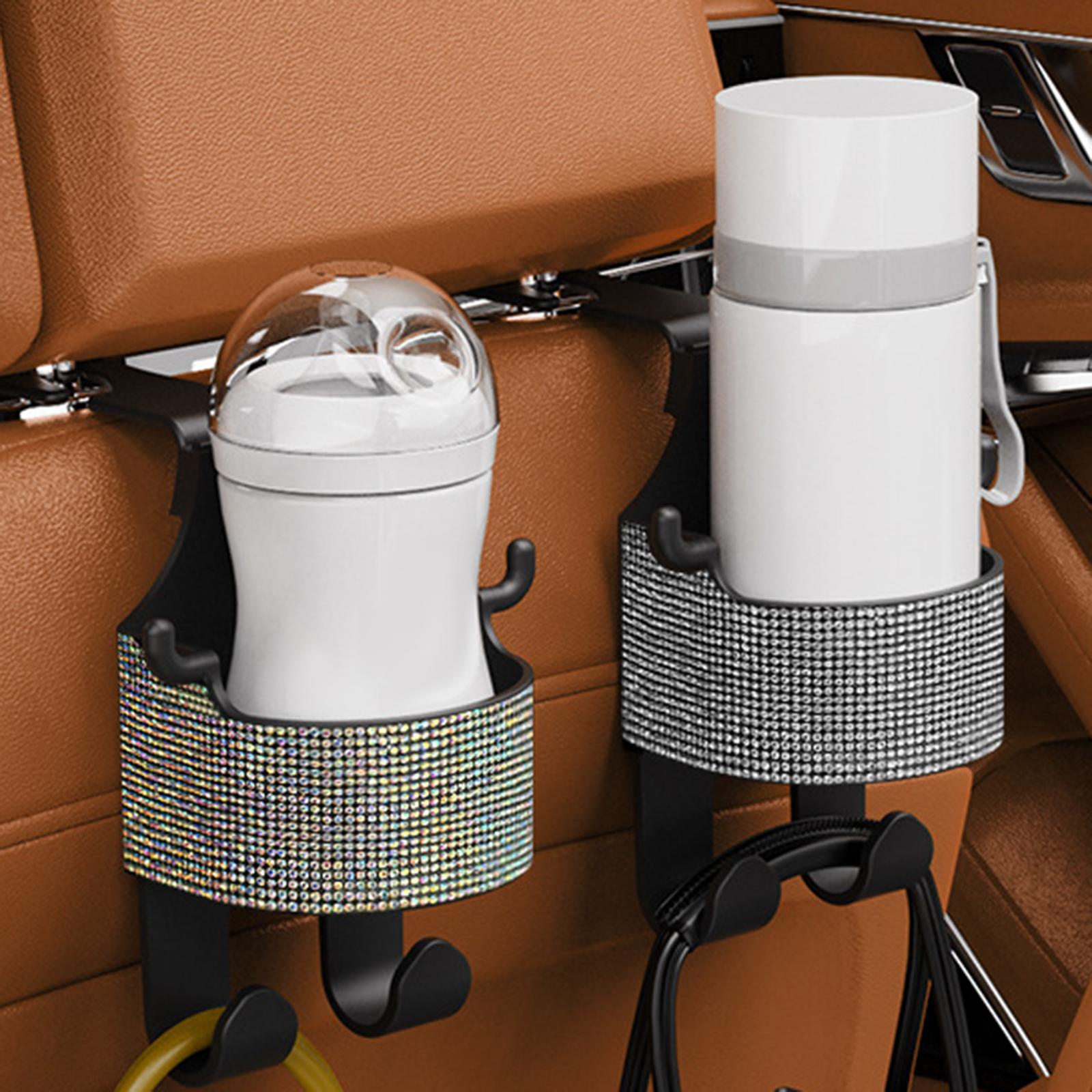 Car Seat Back Hook Cup Holder Seat Back Organizer Box for Bottle Snacks Colorful Rhinestones