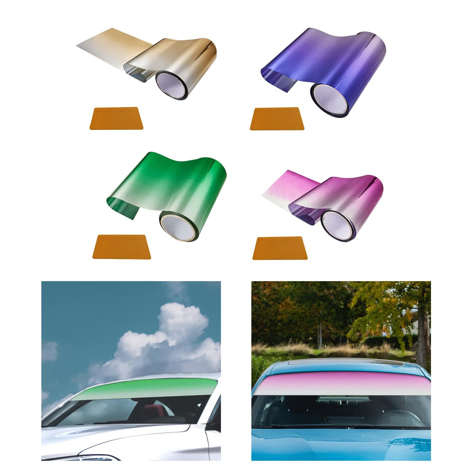 4xCar Window Sun Visor Strip Tint Film with Scraper Windshield Sun Visor Strip Gold