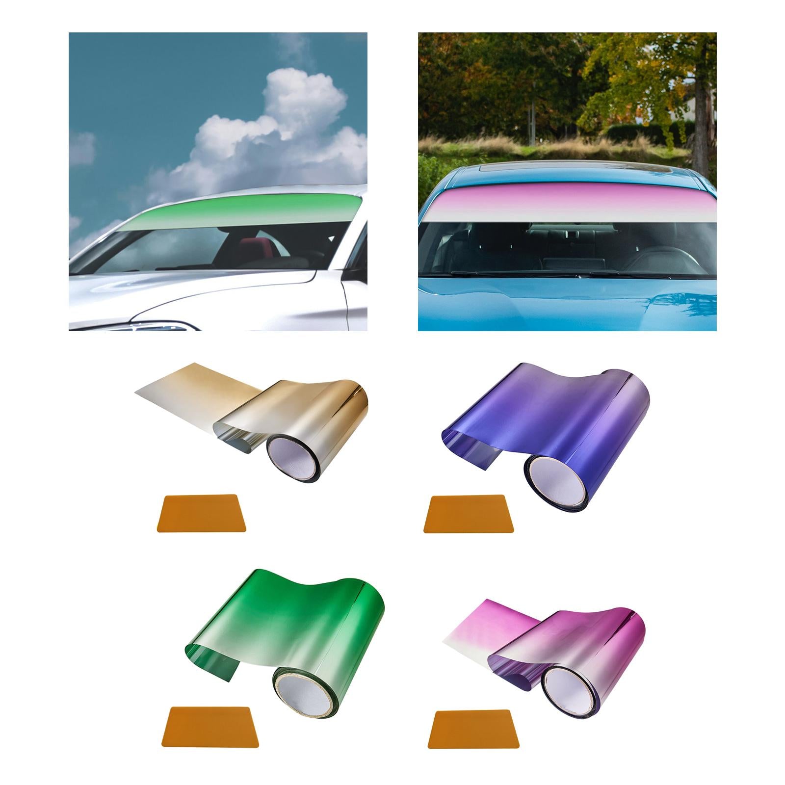 4xCar Window Sun Visor Strip Tint Film with Scraper Windshield Sun Visor Strip Gold