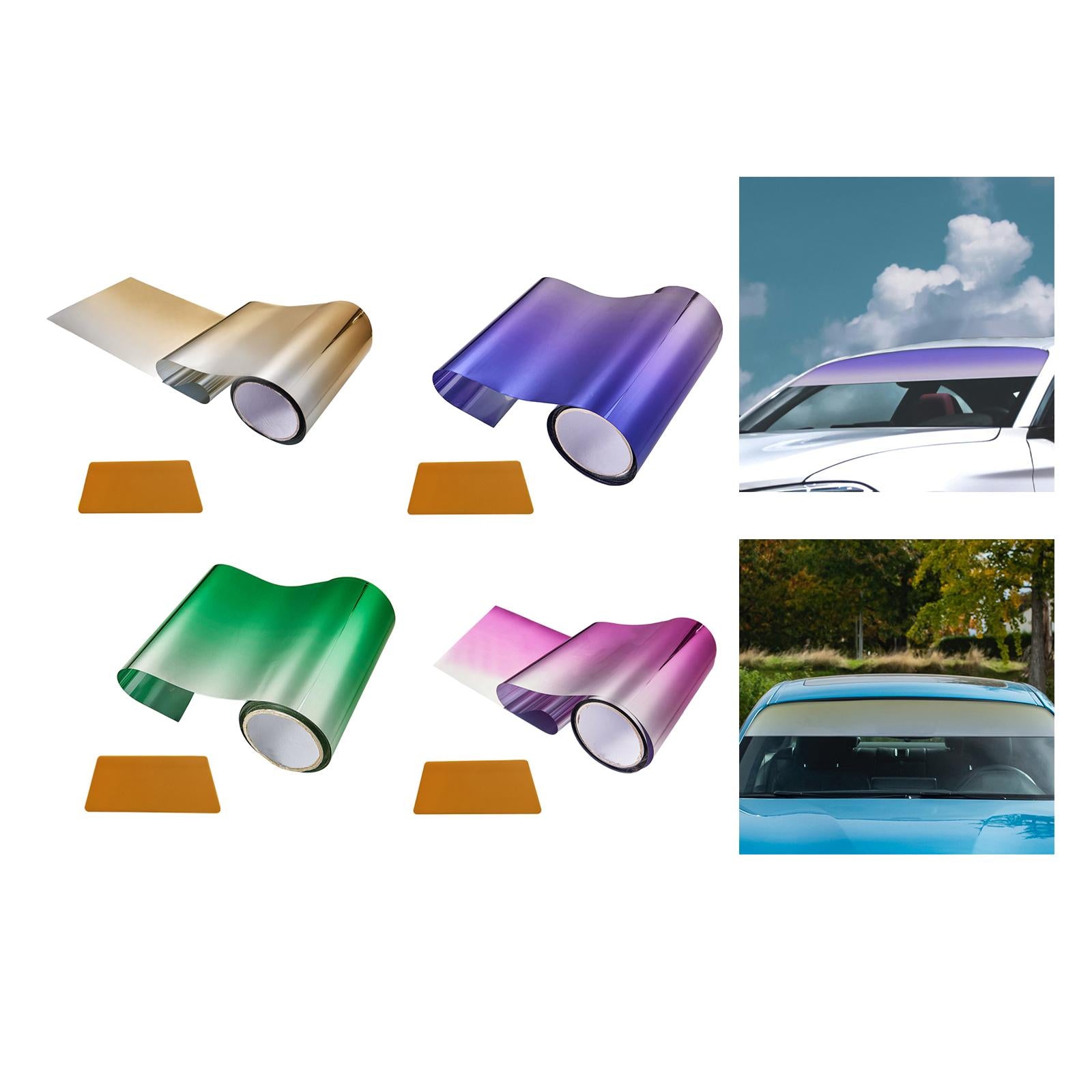 2xCar Window Sun Visor Strip Tint Film with Scraper Windshield Sun Visor Strip Gold