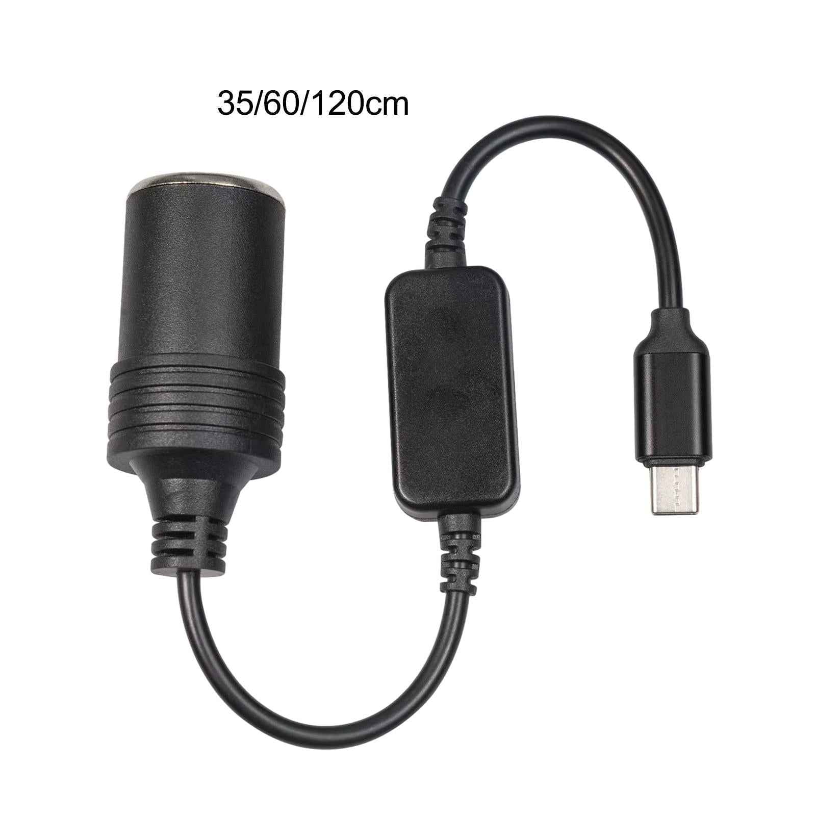 USB C Male to 12V Car Cigarette Lighter Socket Female Converter Cable 12W 0.35m