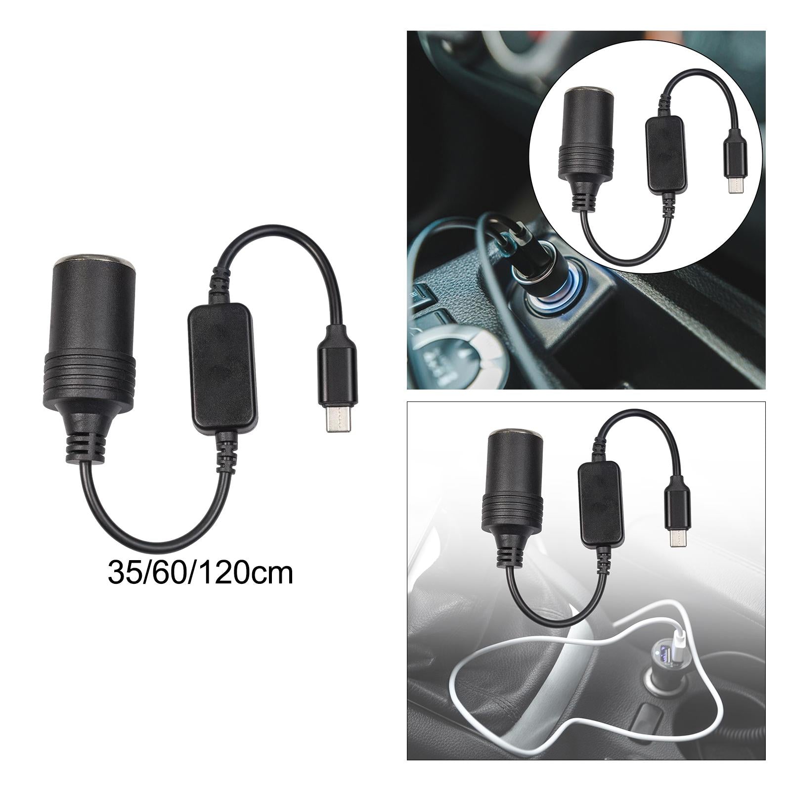 4xUSB C Male to 12V Car Cigarette Lighter Socket Female Converter Cable 12W 0.35m