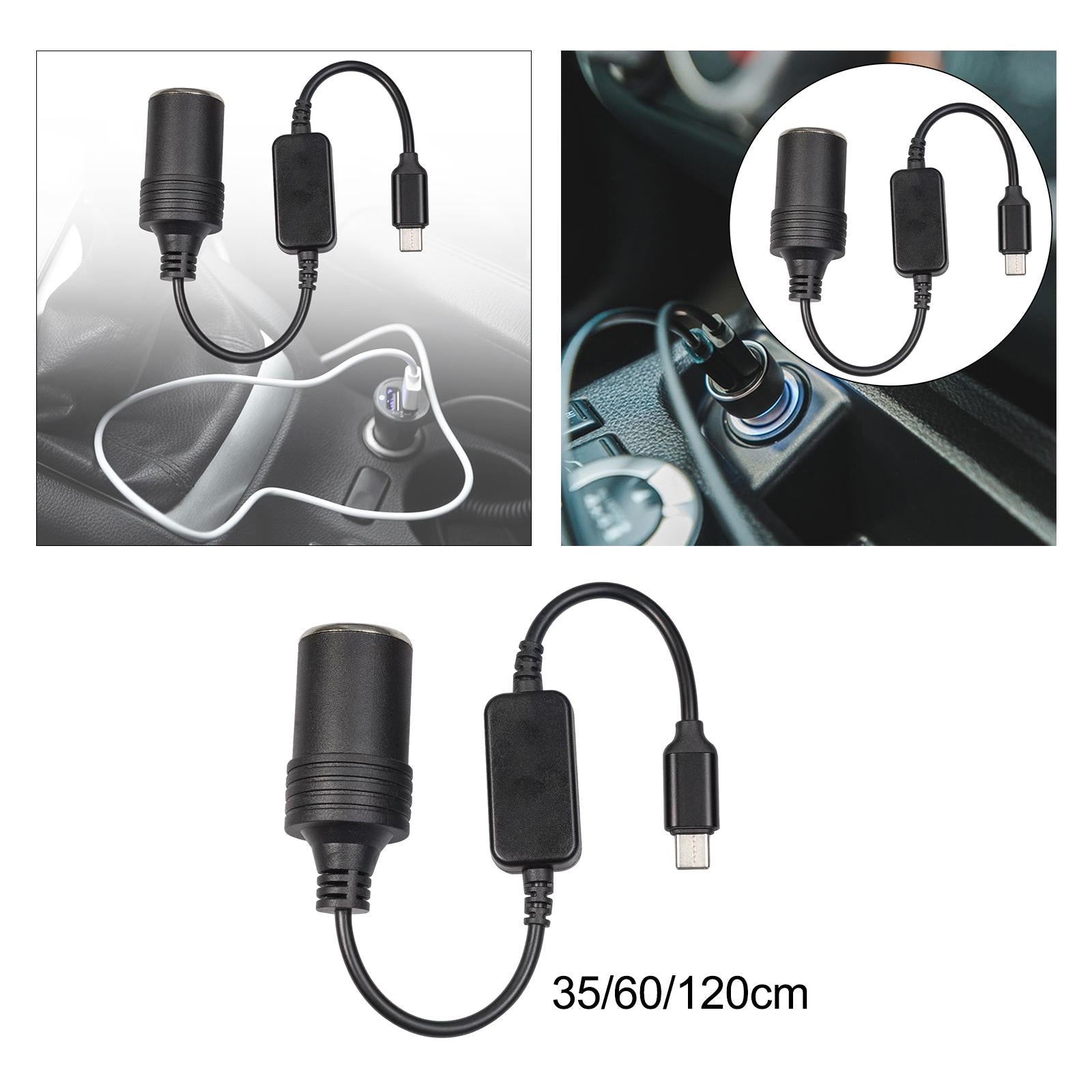 3xUSB C Male to 12V Car Cigarette Lighter Socket Female Converter Cable 12W 0.35m