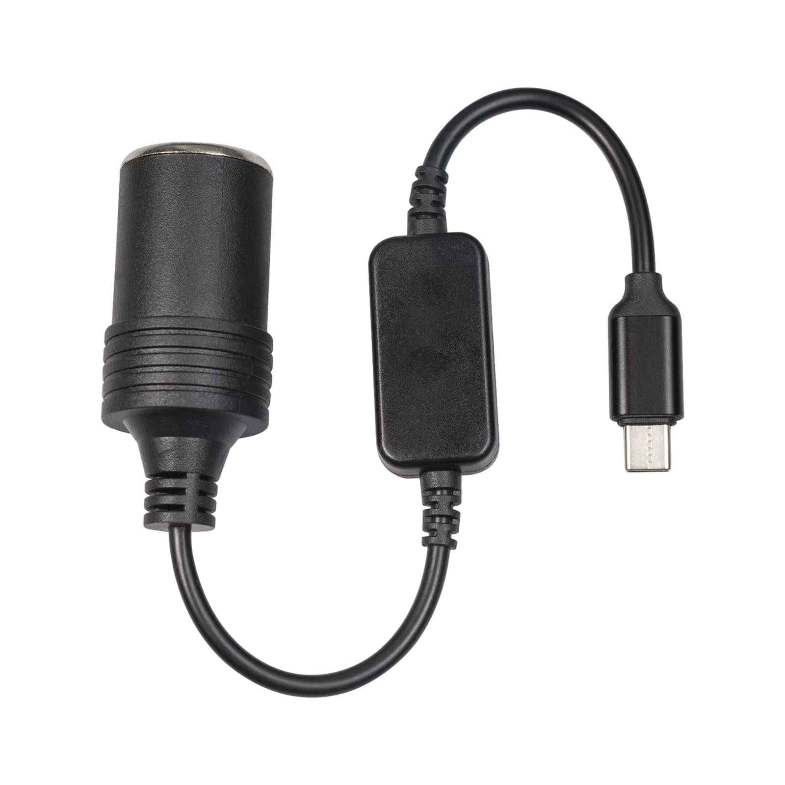 USB C Male to 12V Car Cigarette Lighter Socket Female Converter Cable 12W 0.35m