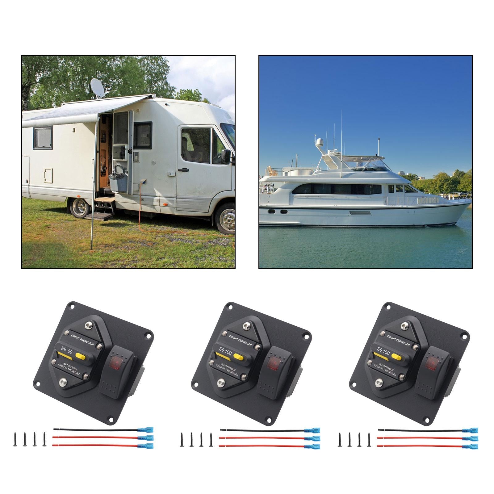Automotive Boat Marine E9 Circuit Breaker Compact Sturdy 1/4” Threaded Studs 50A