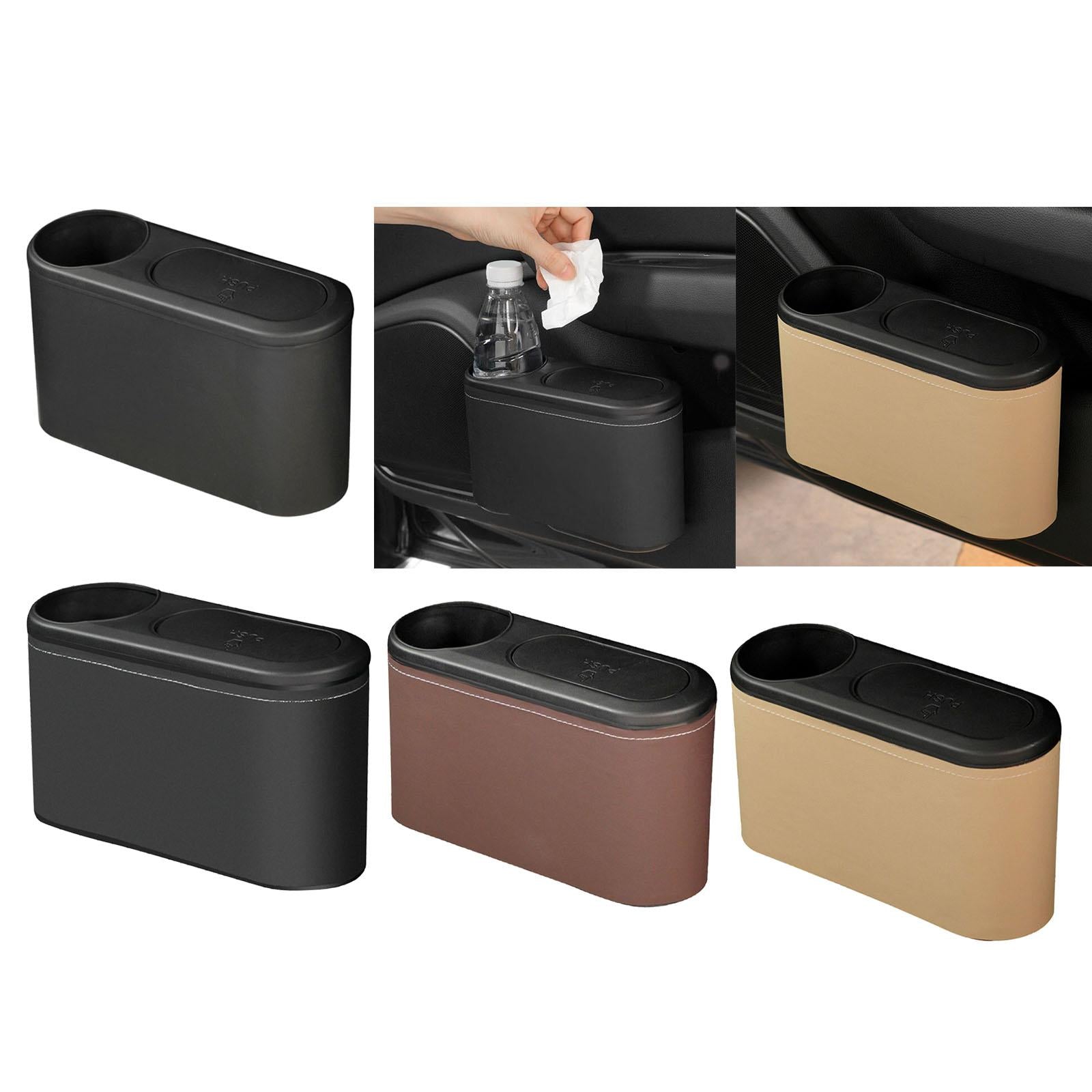 Car Trash Can with Lid Auto Accessories Trash Container for Keys Bottle Black Plastic